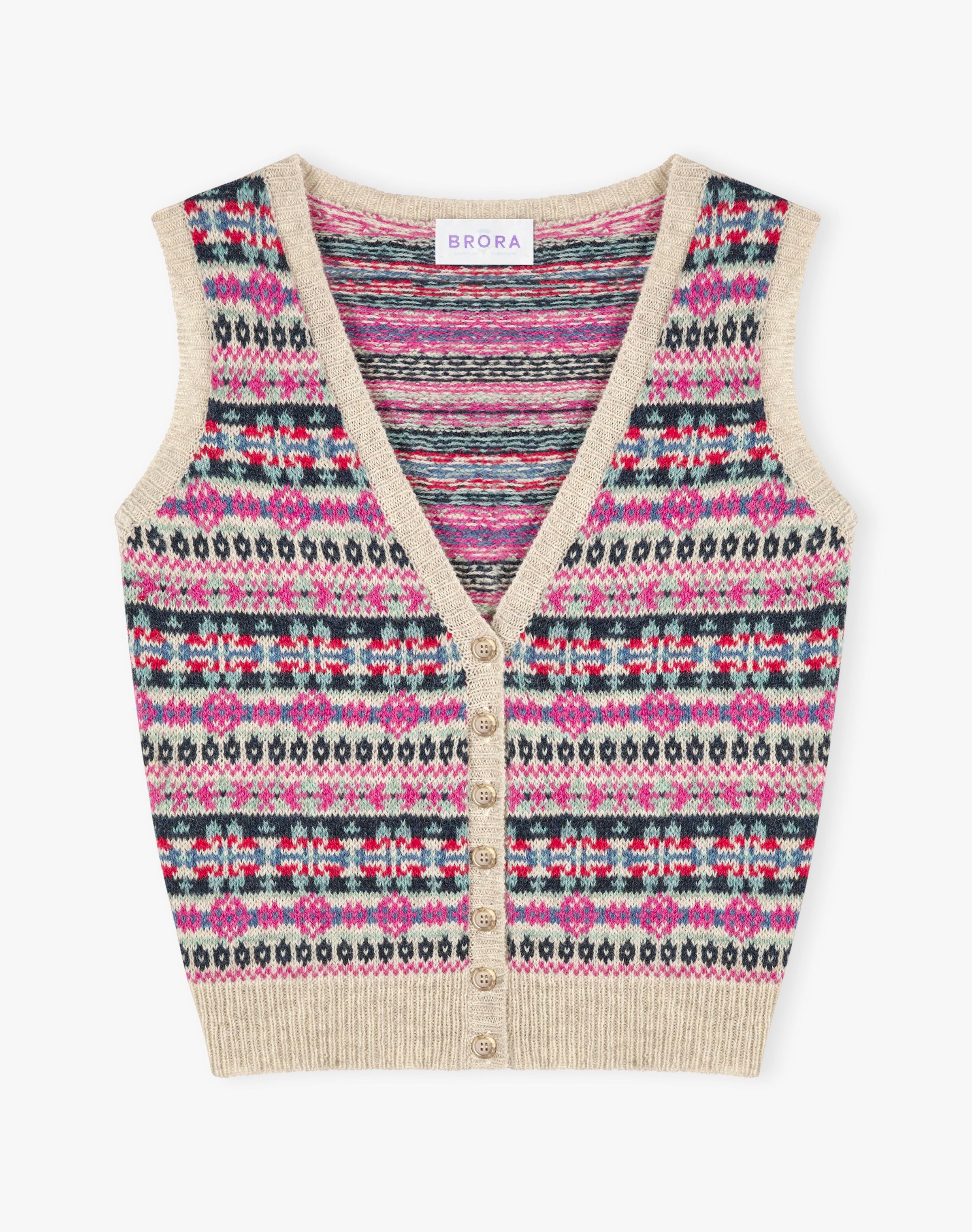 Wool Fair Isle Sleeveless Cardigan