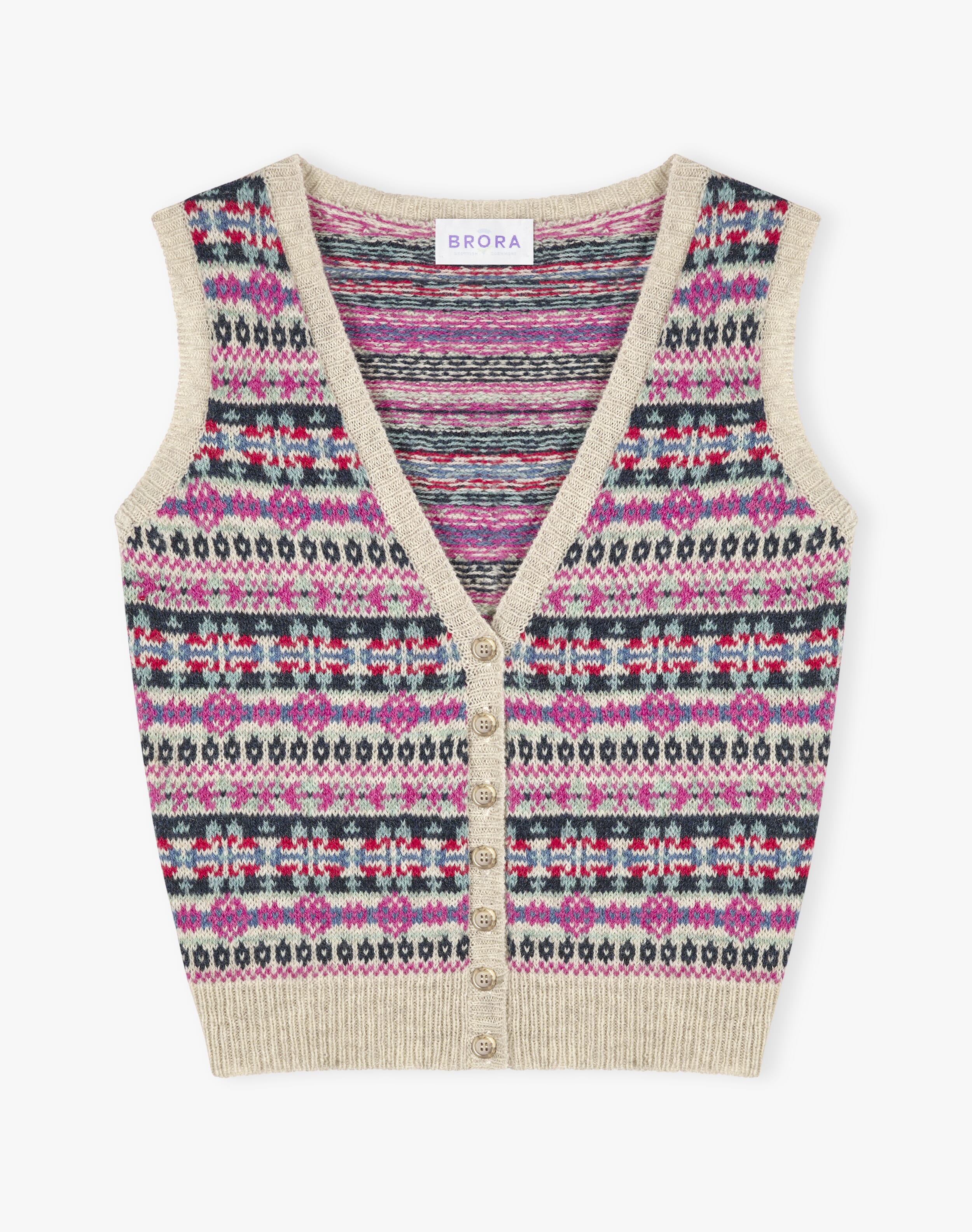 Wool Fair Isle Sleeveless Cardigan