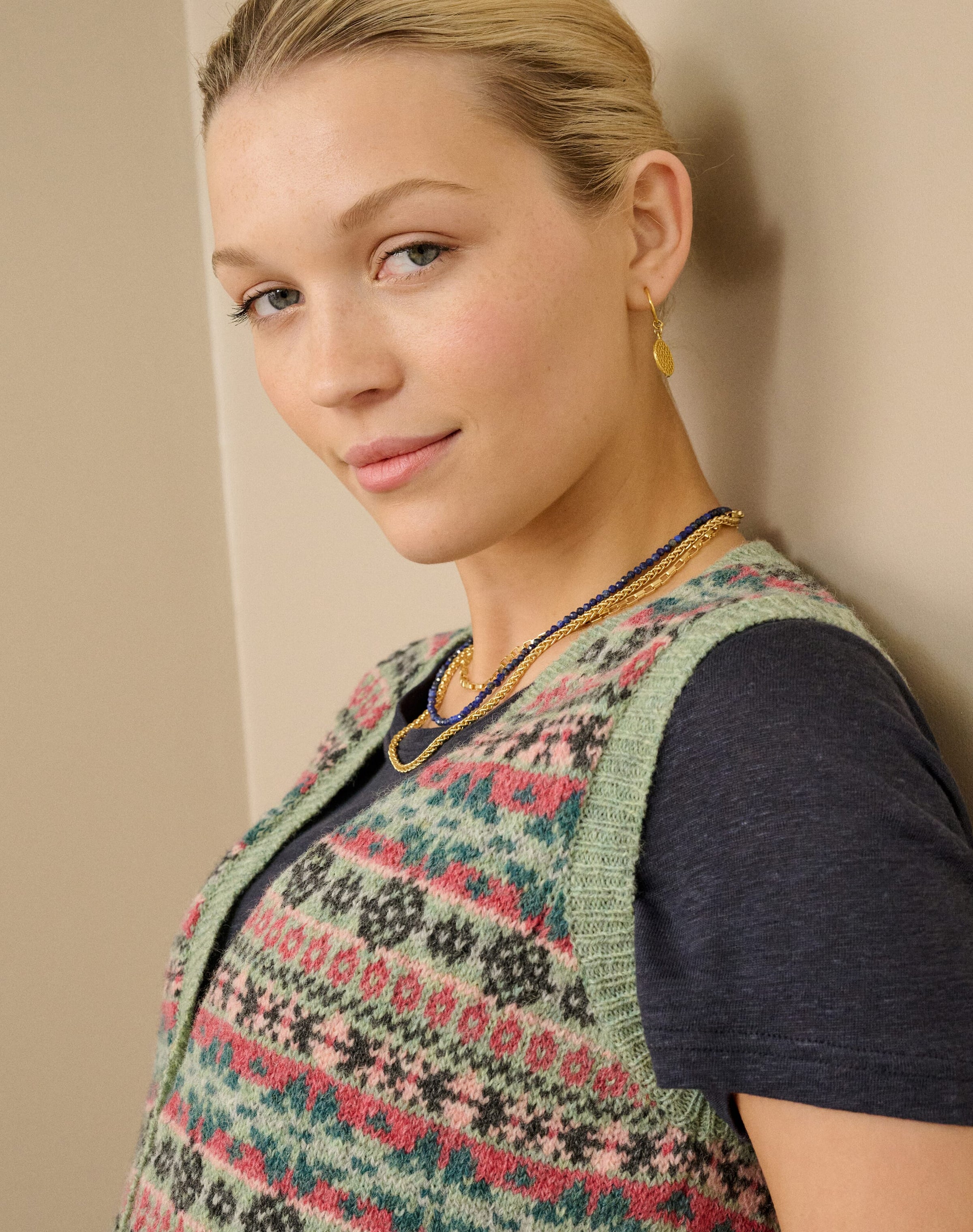 Wool Fair Isle Sleeveless Cardigan