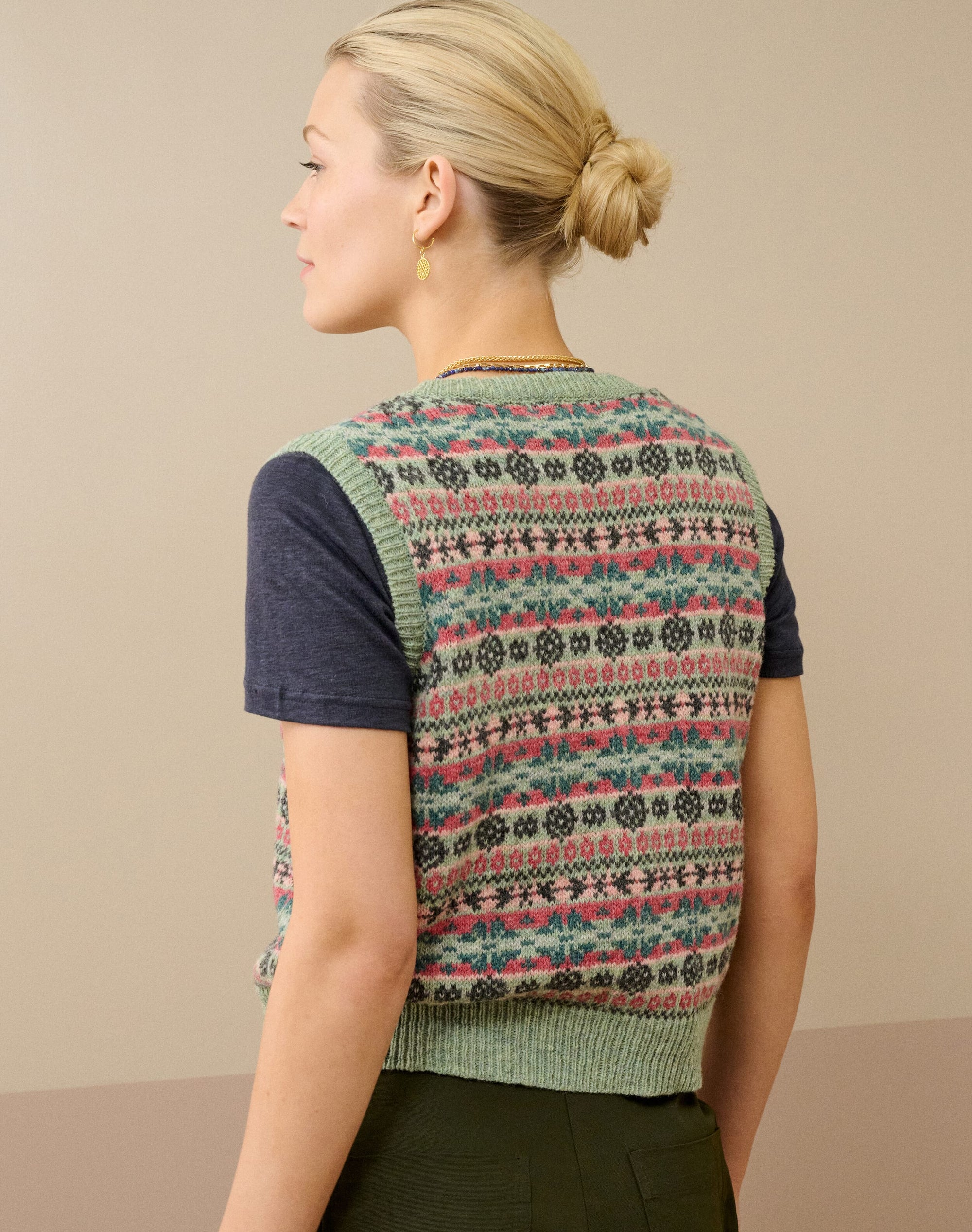 Wool Fair Isle Sleeveless Cardigan
