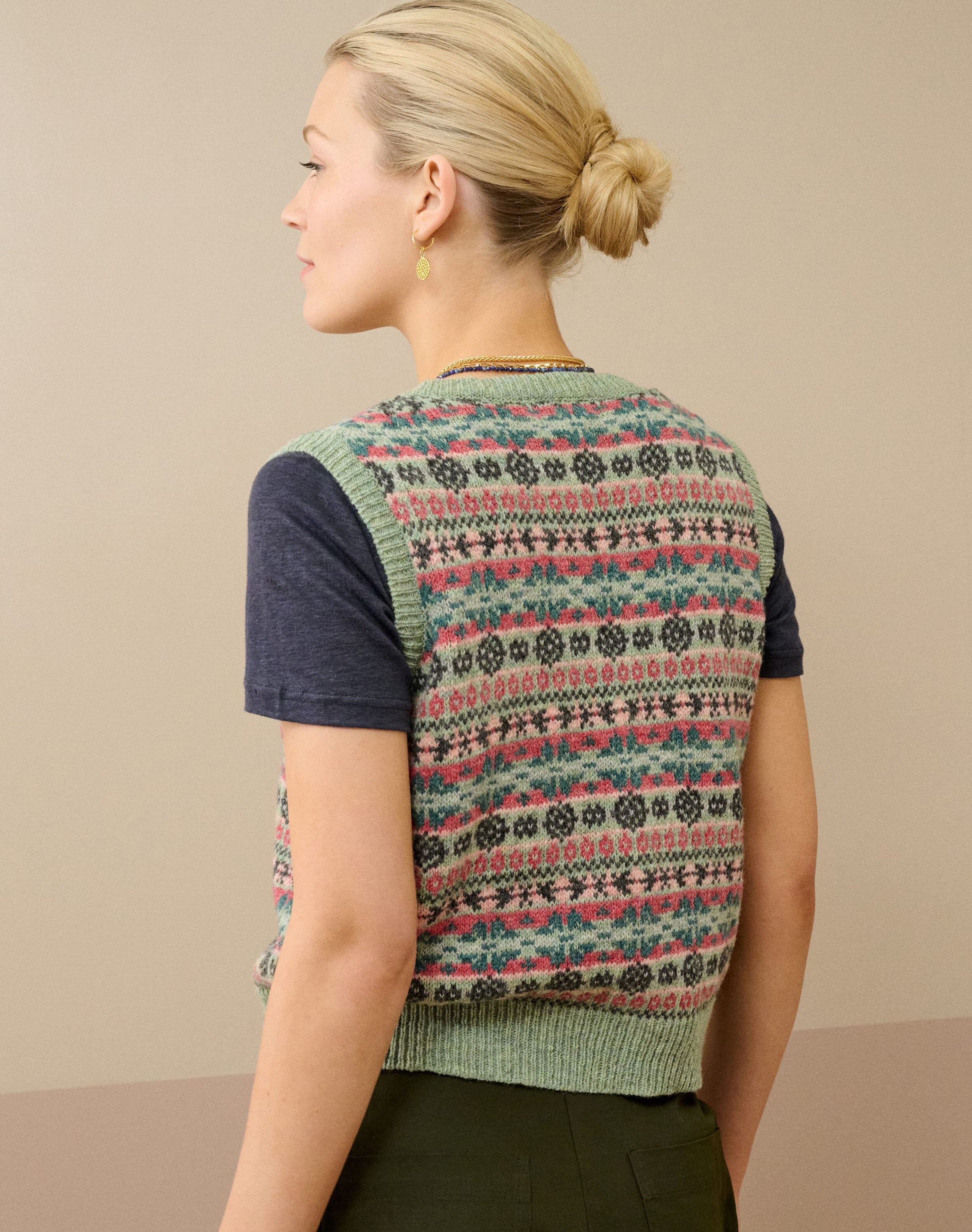 Wool Fair Isle Sleeveless Cardigan