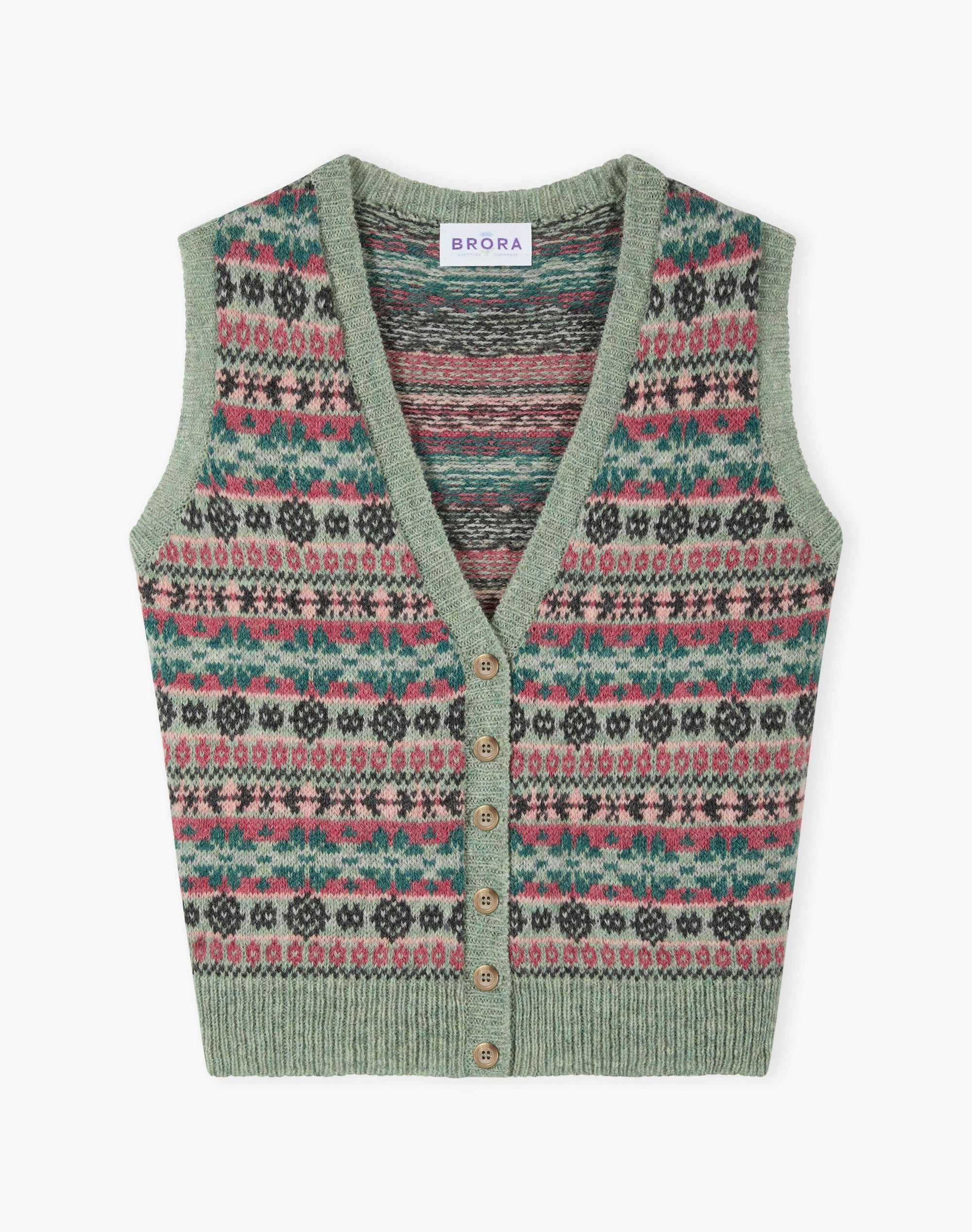 Wool Fair Isle Sleeveless Cardigan