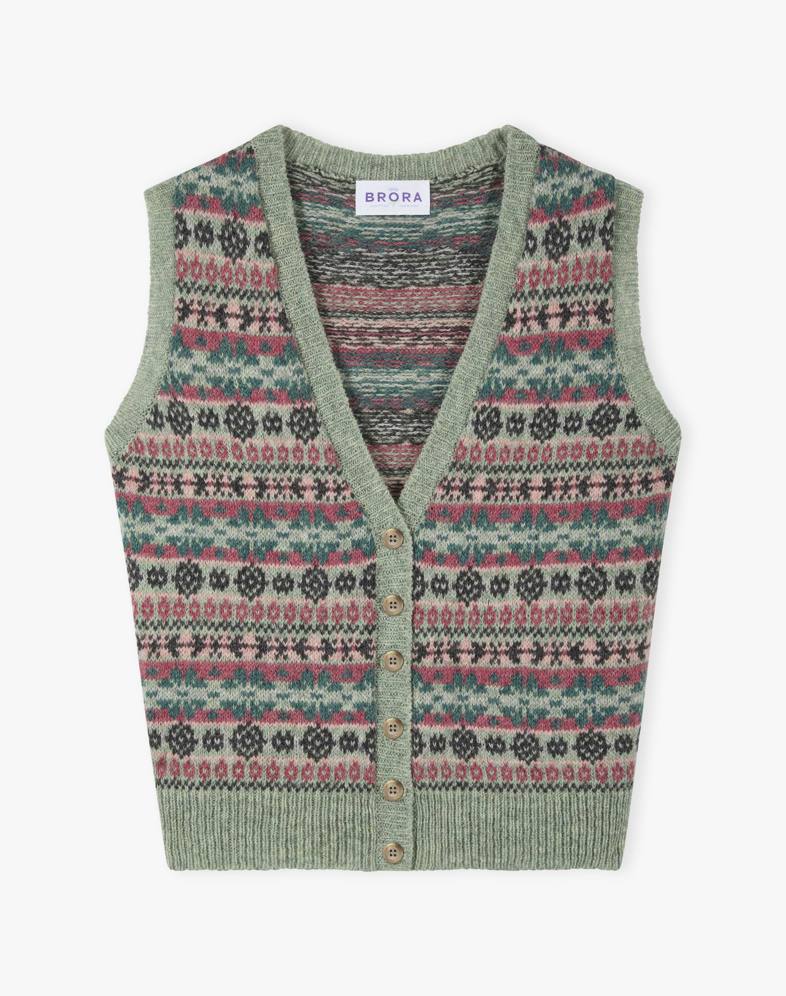 Wool Fair Isle Sleeveless Cardigan