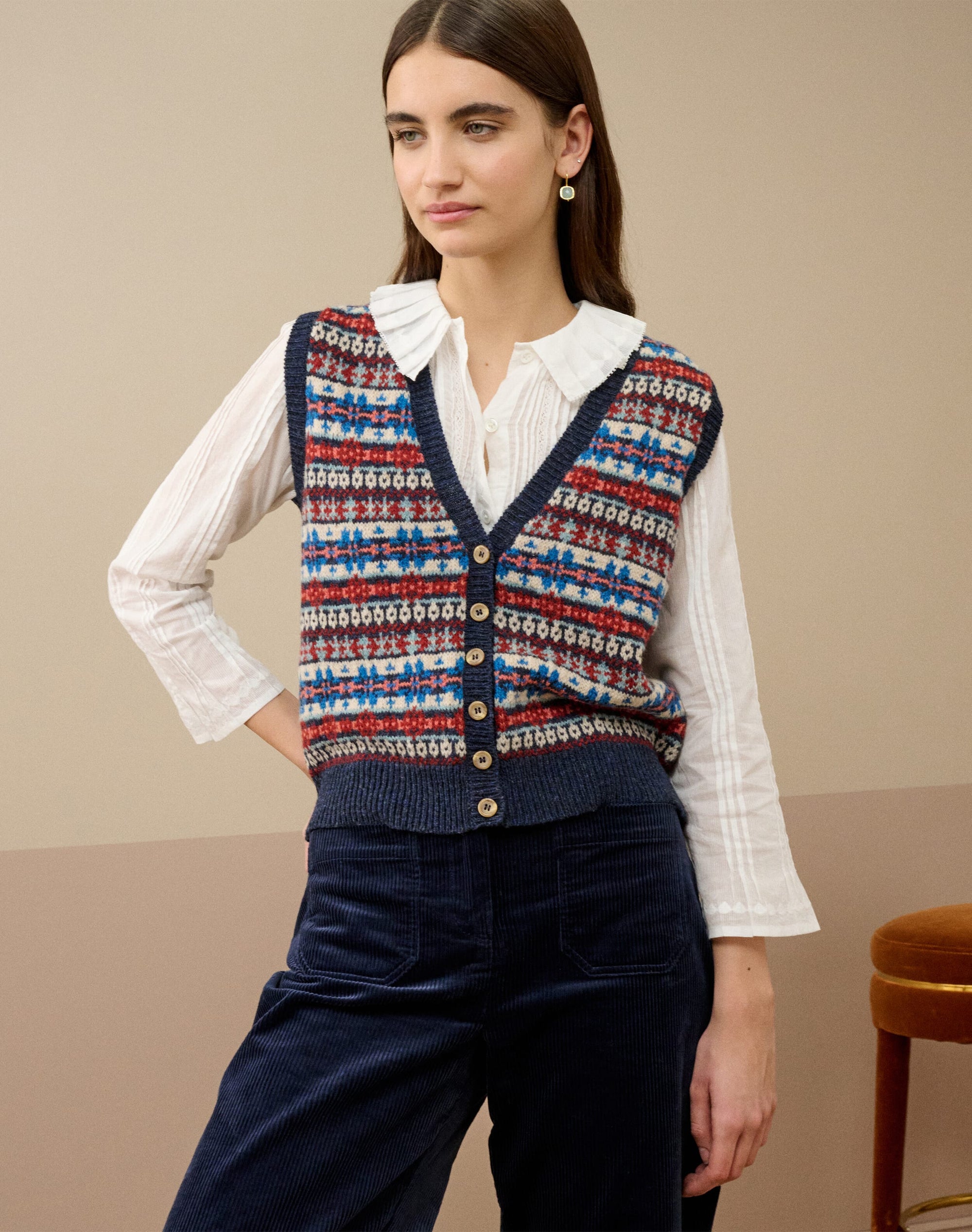 Wool Fair Isle Sleeveless Cardigan