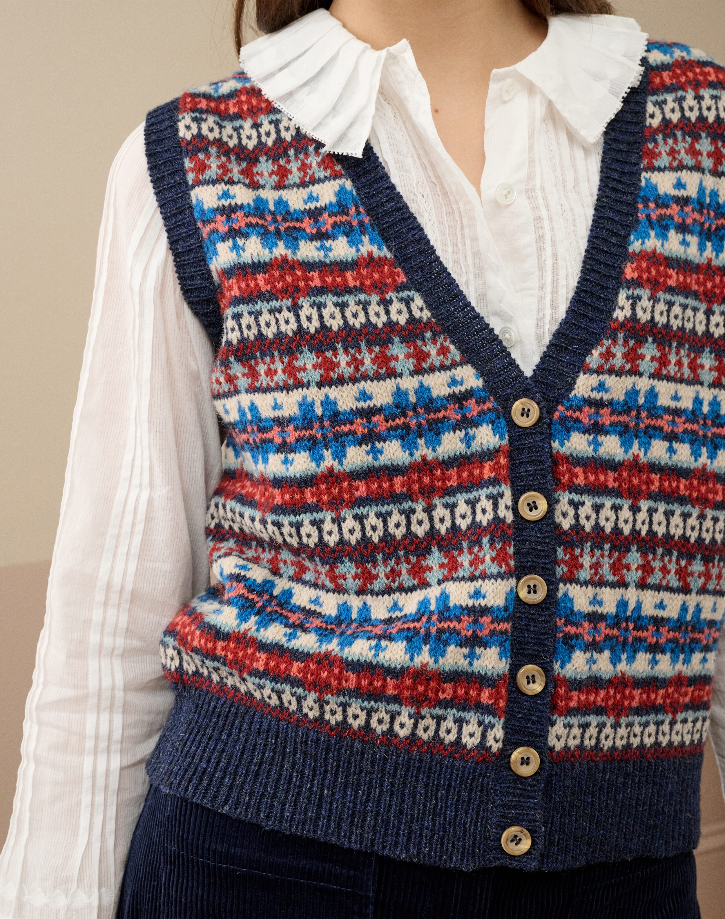 Wool Fair Isle Sleeveless Cardigan