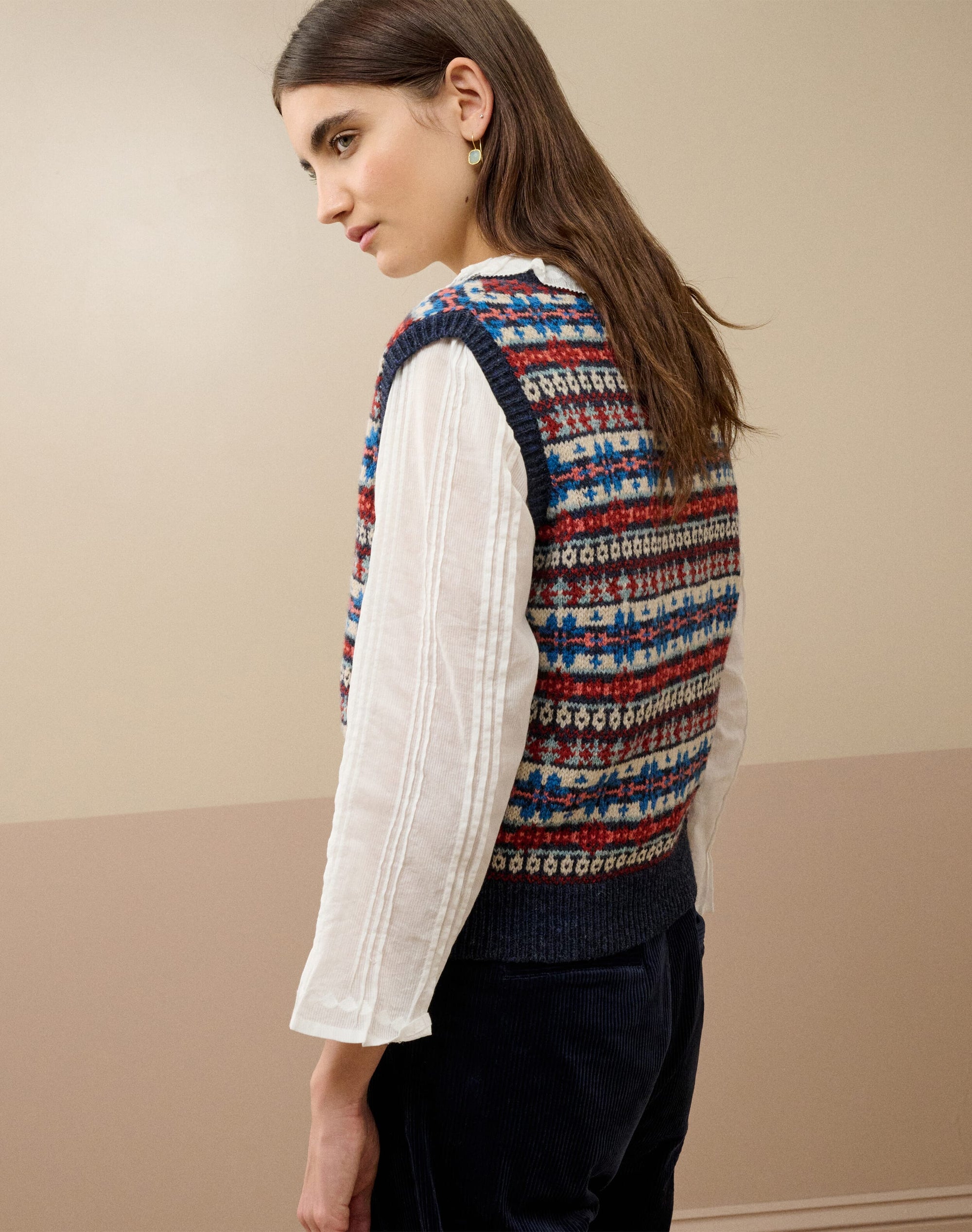 Wool Fair Isle Sleeveless Cardigan