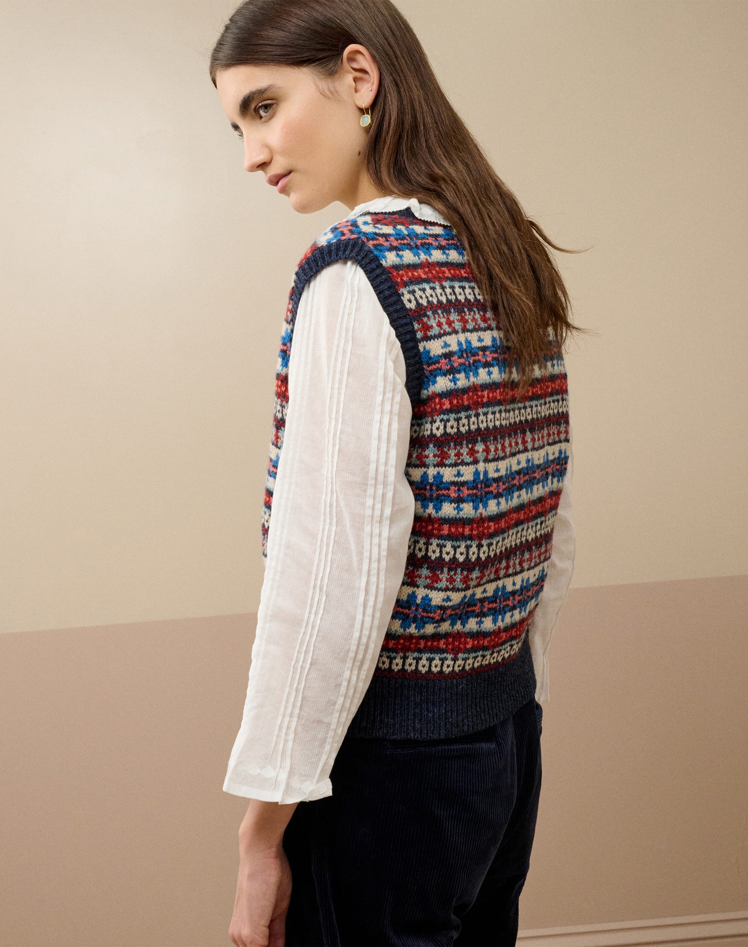 Wool Fair Isle Sleeveless Cardigan