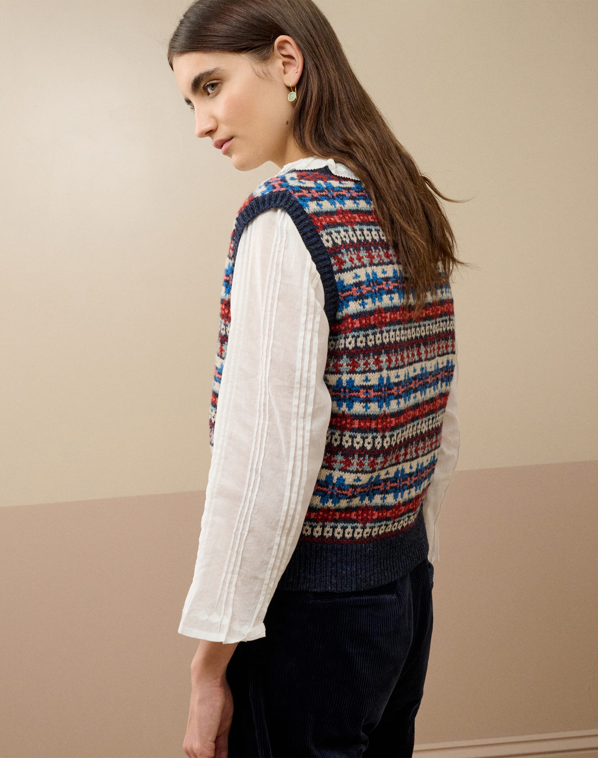 Wool Fair Isle Sleeveless Cardigan