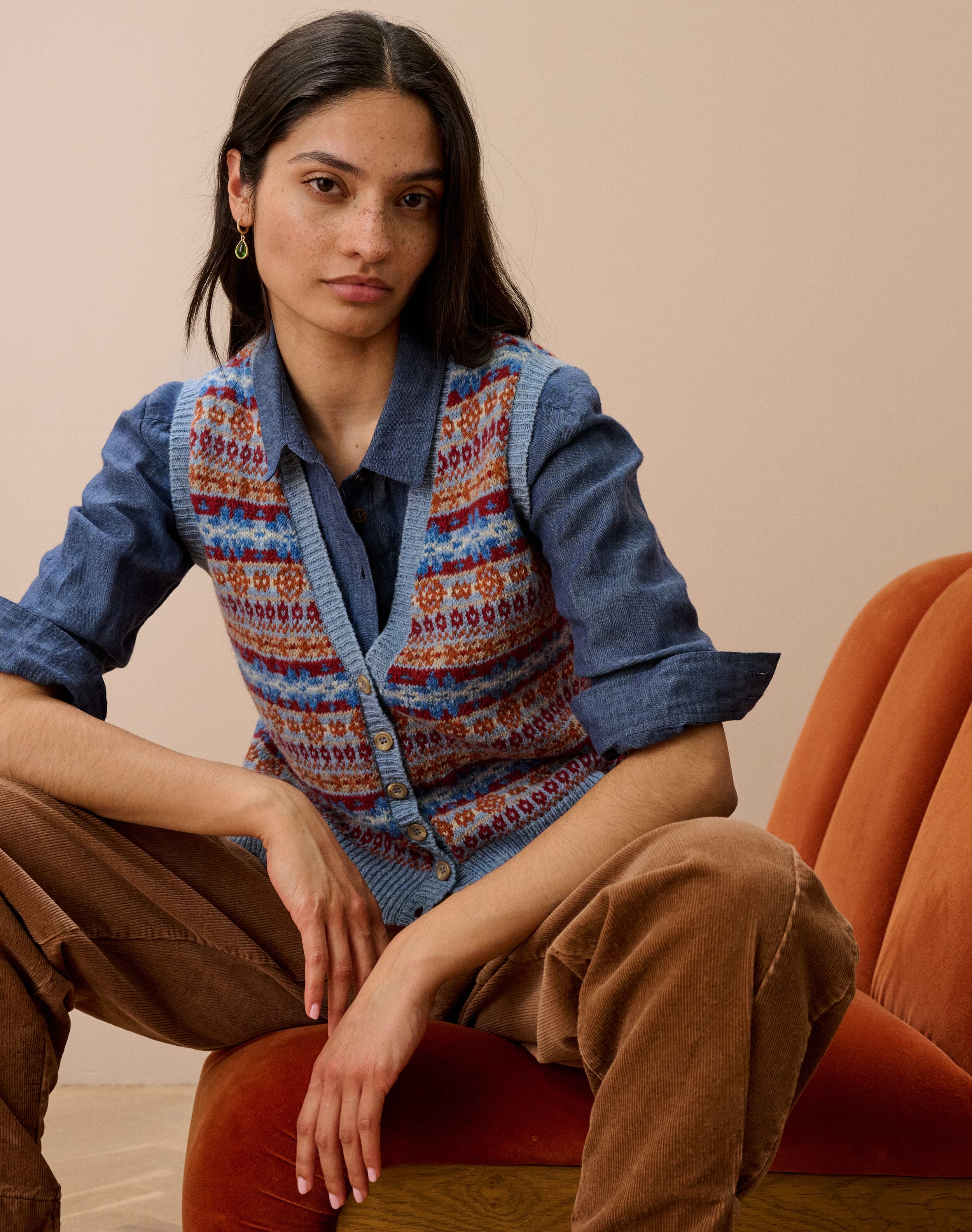 Wool Fair Isle Sleeveless Cardigan