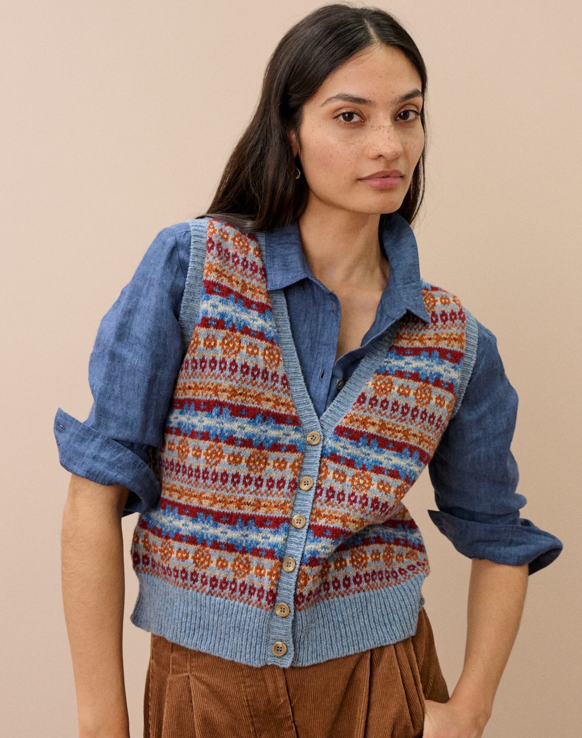 Wool Fair Isle Sleeveless Cardigan