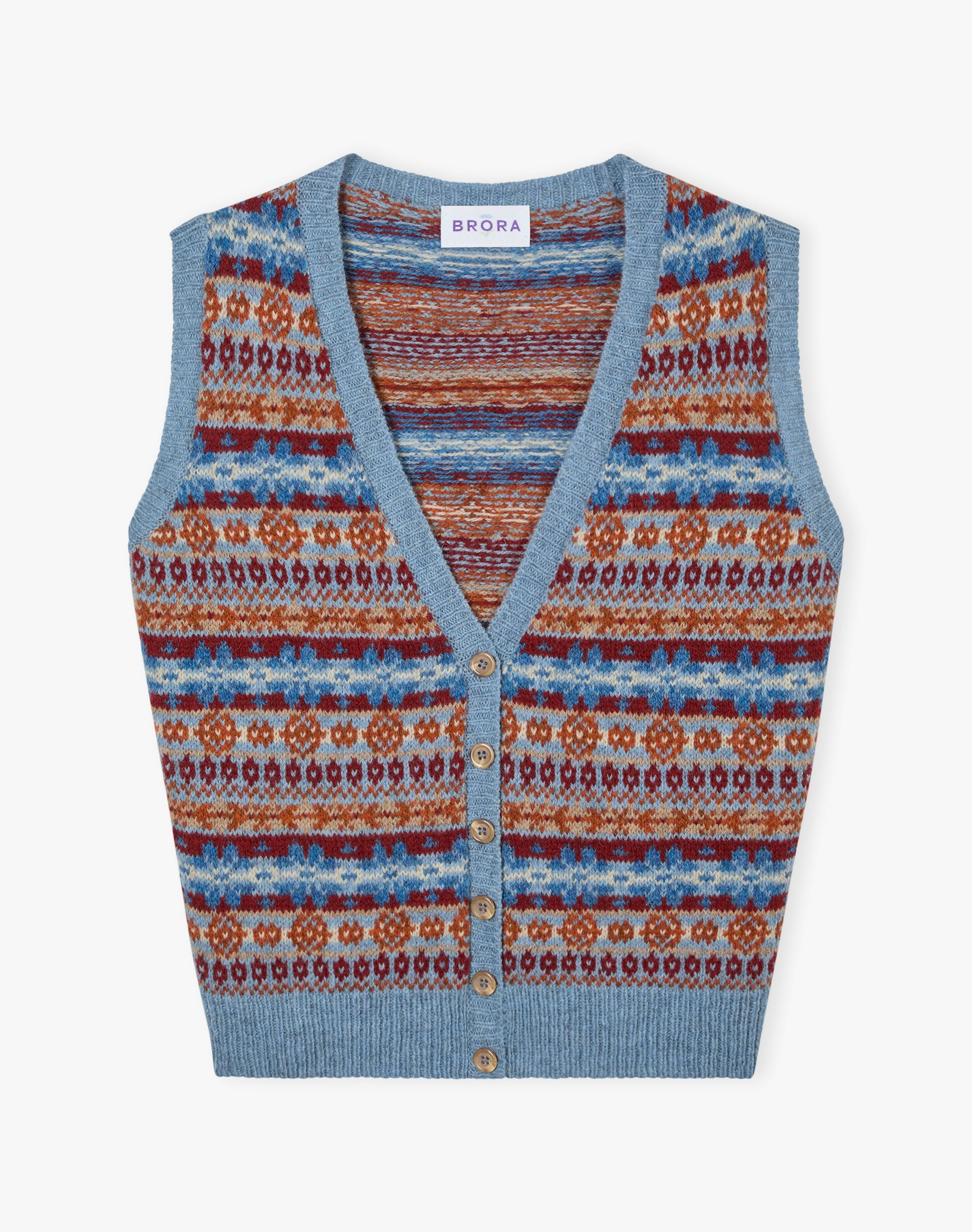 Wool Fair Isle Sleeveless Cardigan