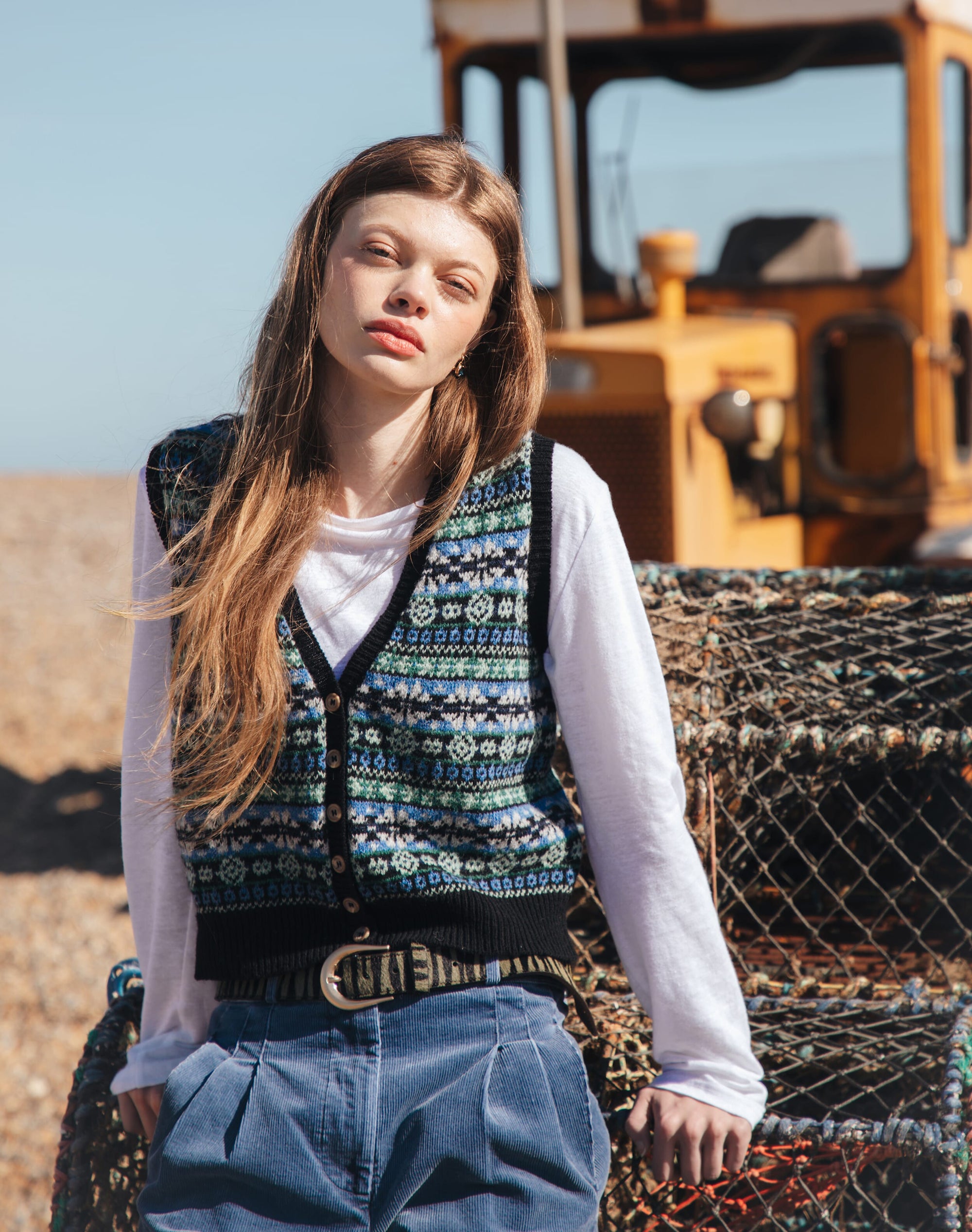 Wool Fair Isle Sleeveless Cardigan