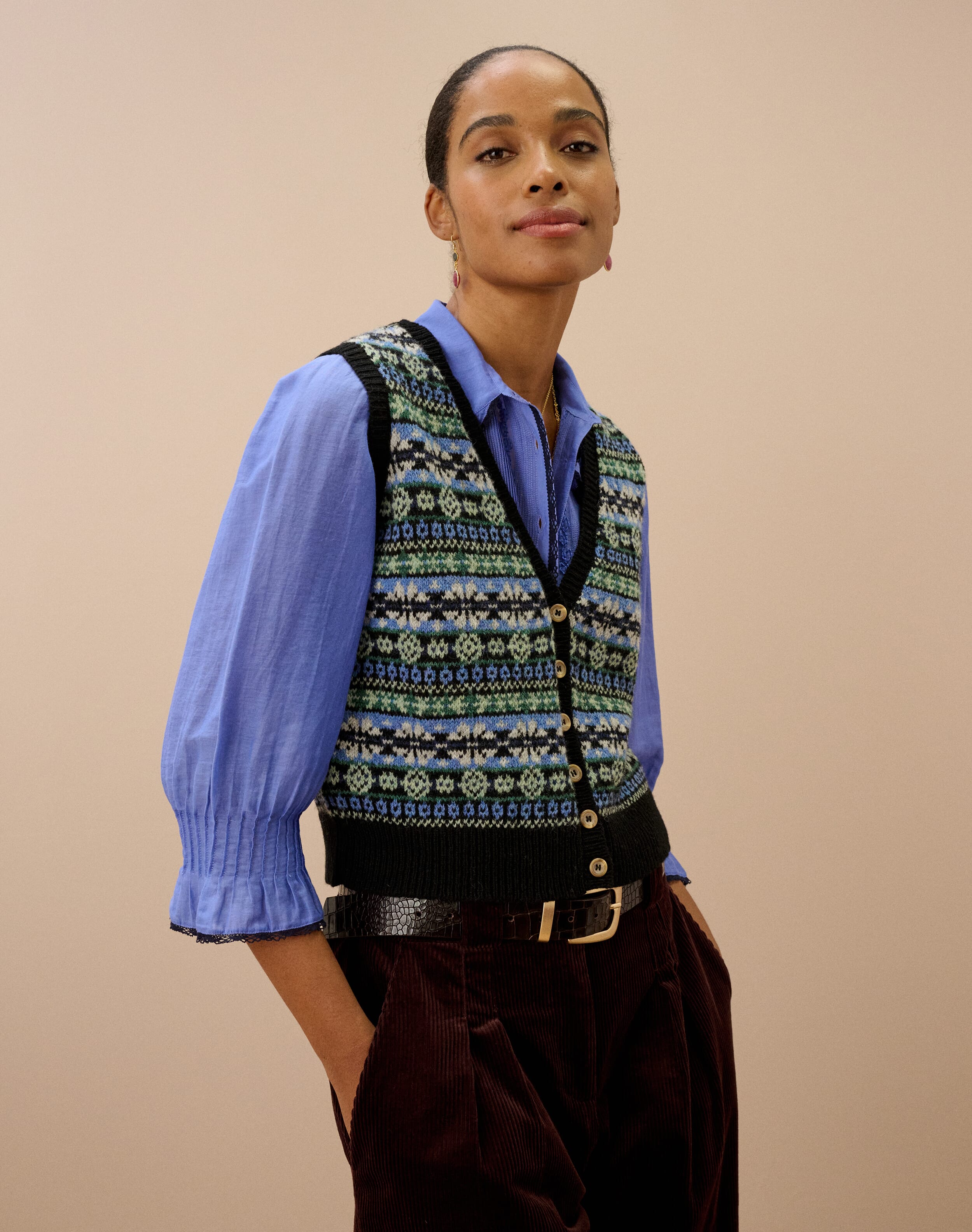 Wool Fair Isle Sleeveless Cardigan