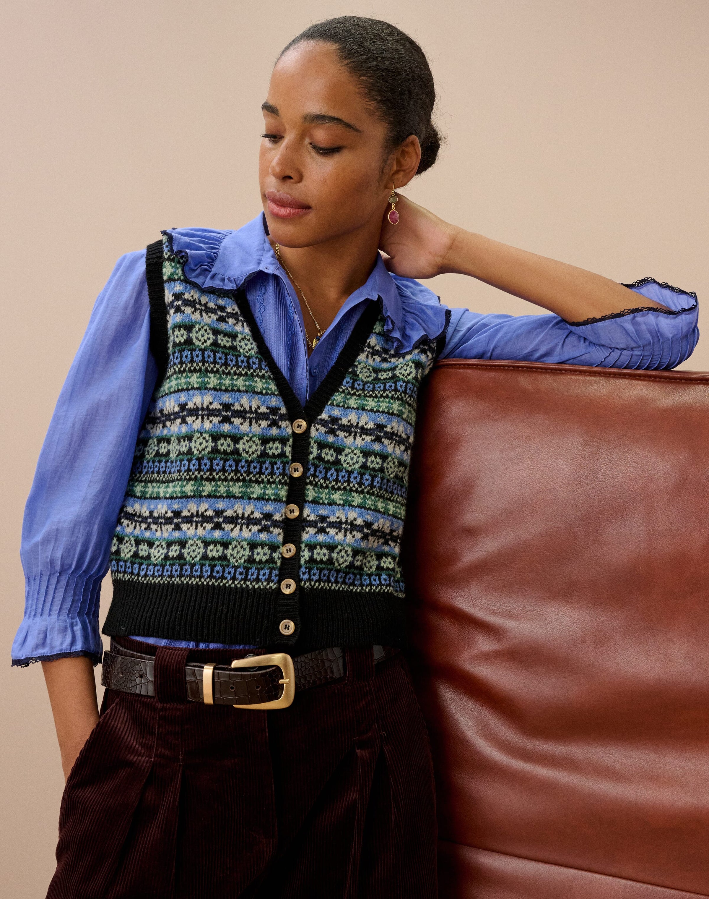 Wool Fair Isle Sleeveless Cardigan