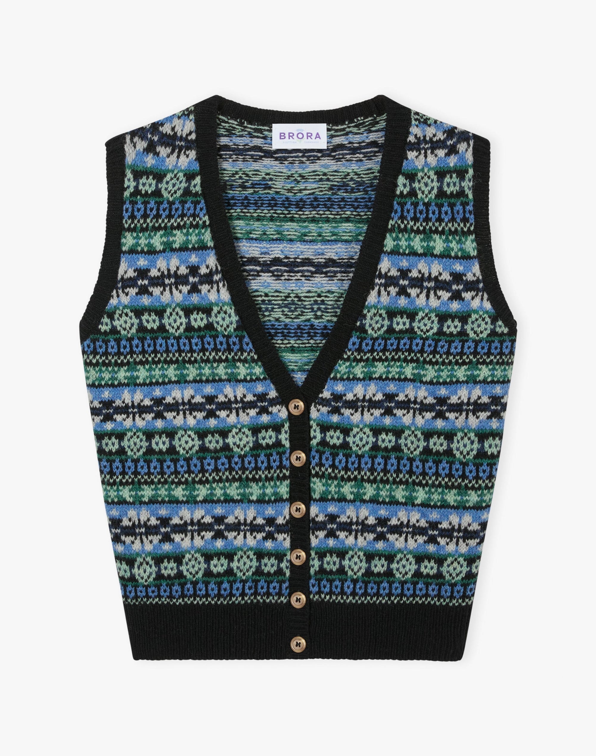 Wool Fair Isle Sleeveless Cardigan