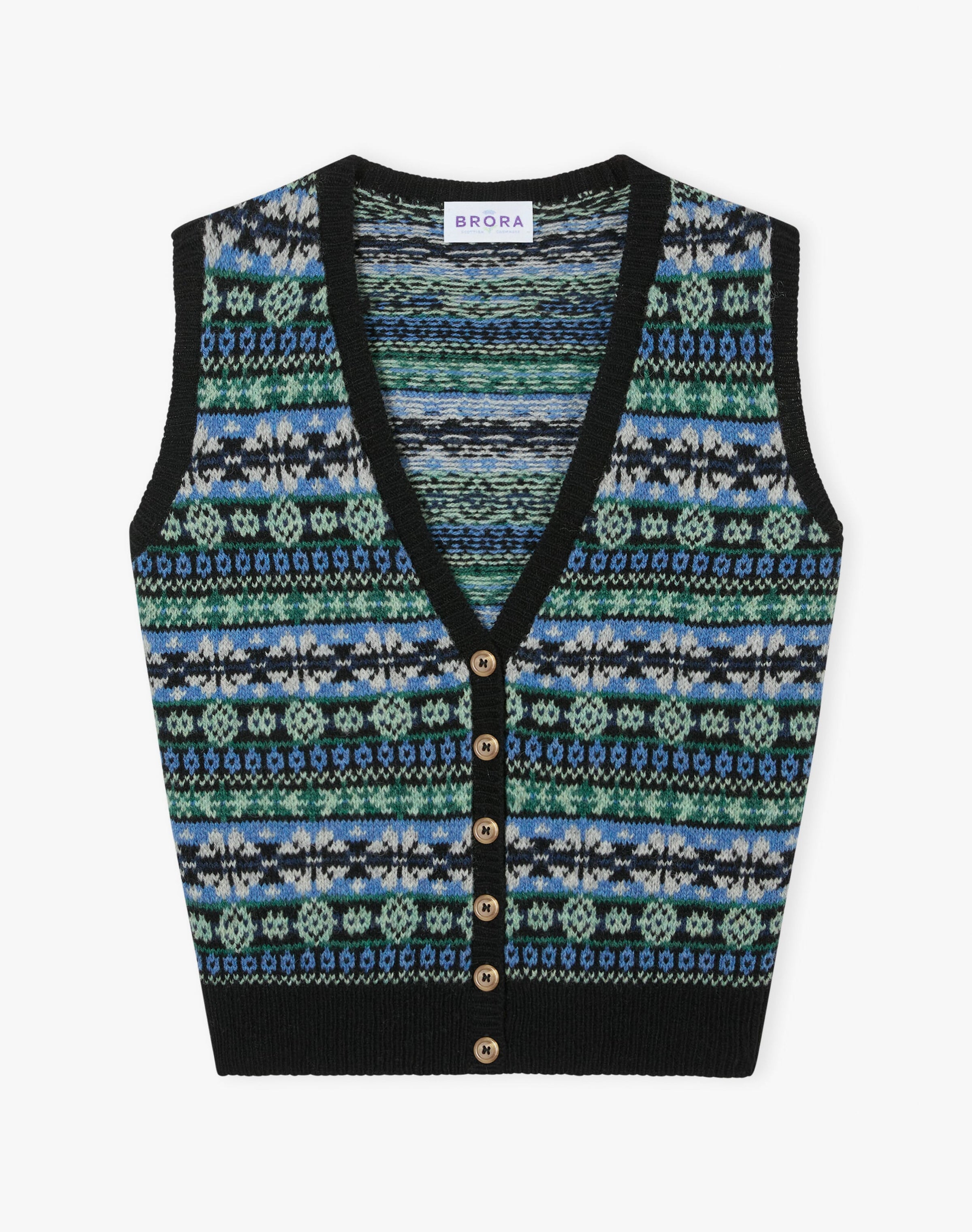 Wool Fair Isle Sleeveless Cardigan