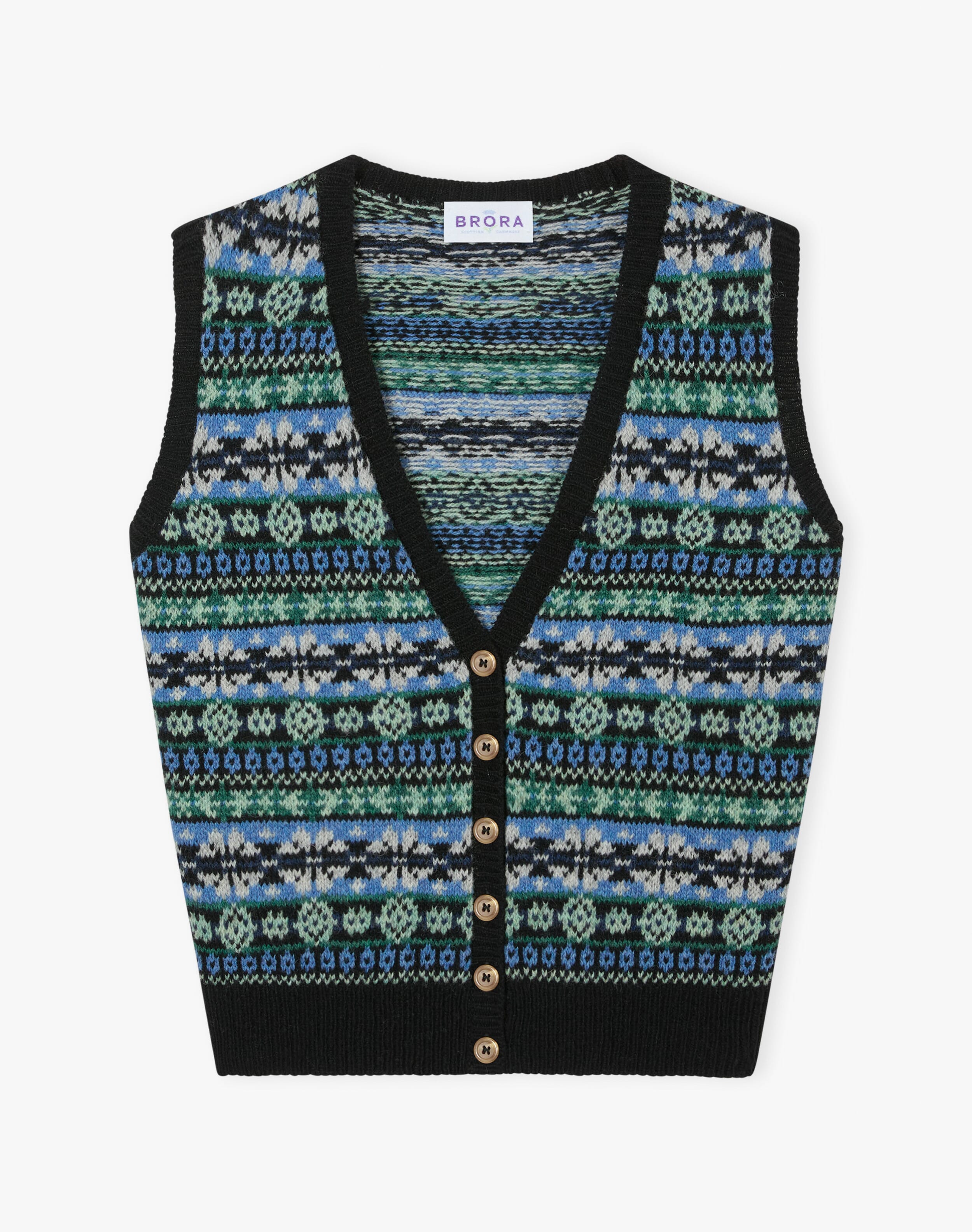 Wool Fair Isle Sleeveless Cardigan