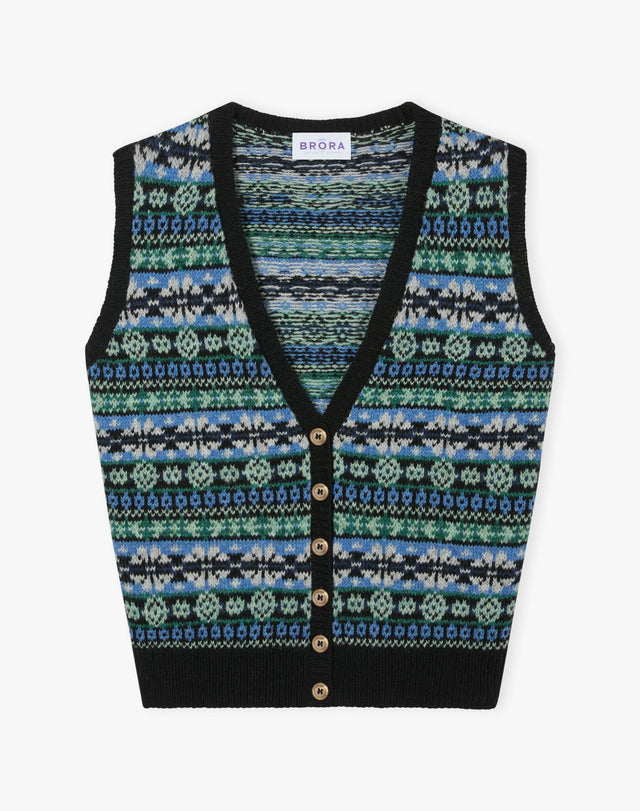 Wool Fair Isle Sleeveless Cardigan