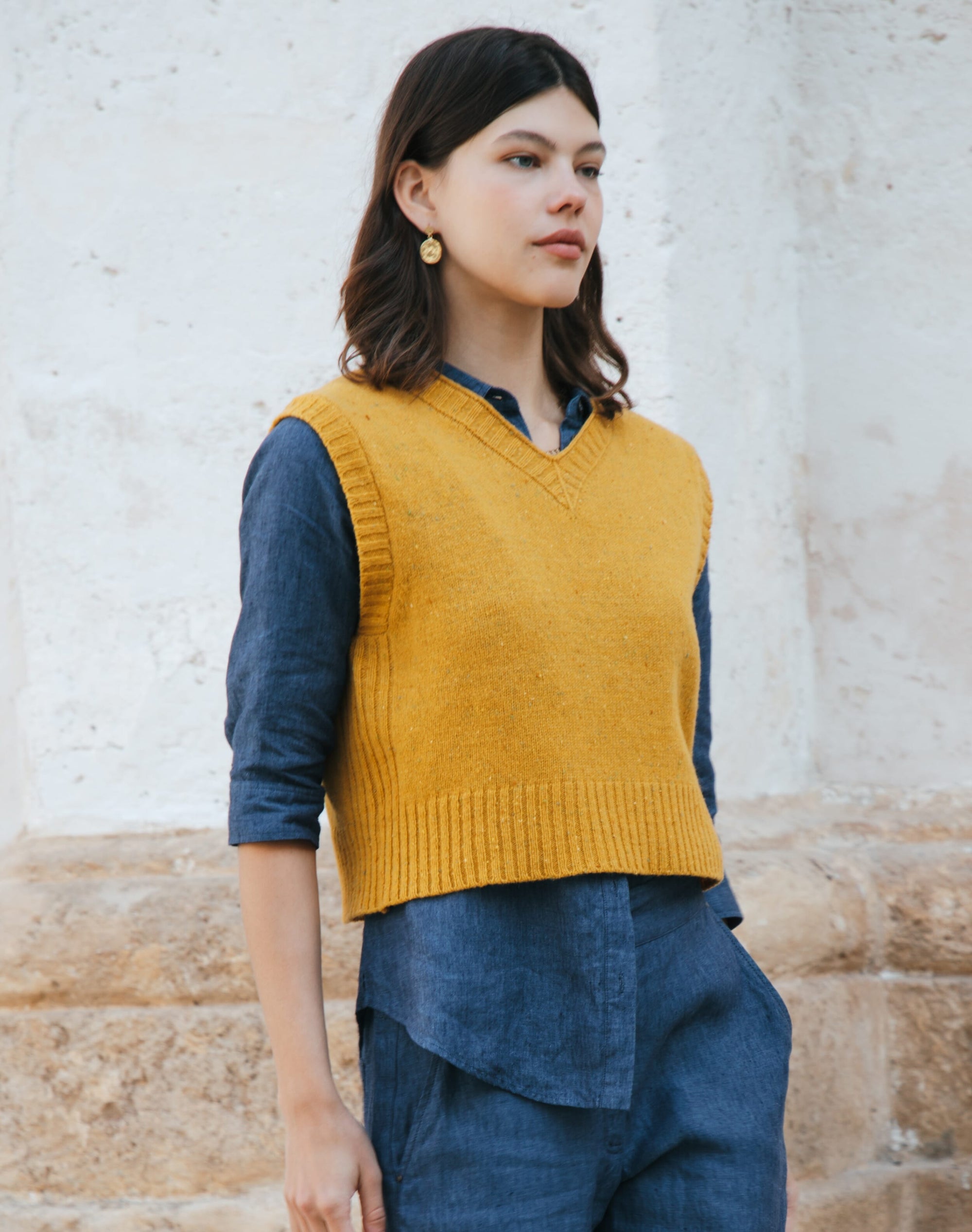 Wool Donegal V Neck Tank