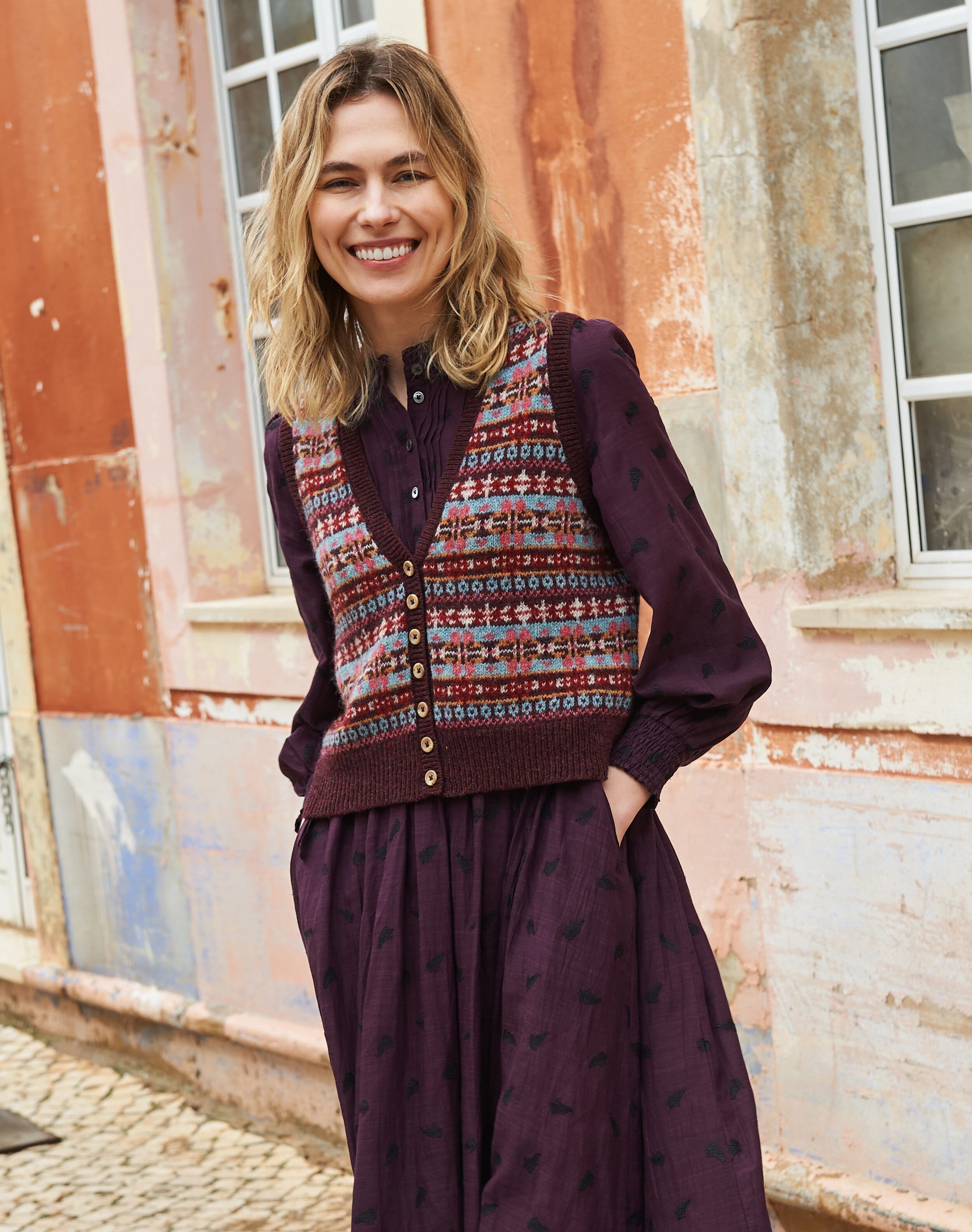 Wool Fair Isle Sleeveless Cardigan