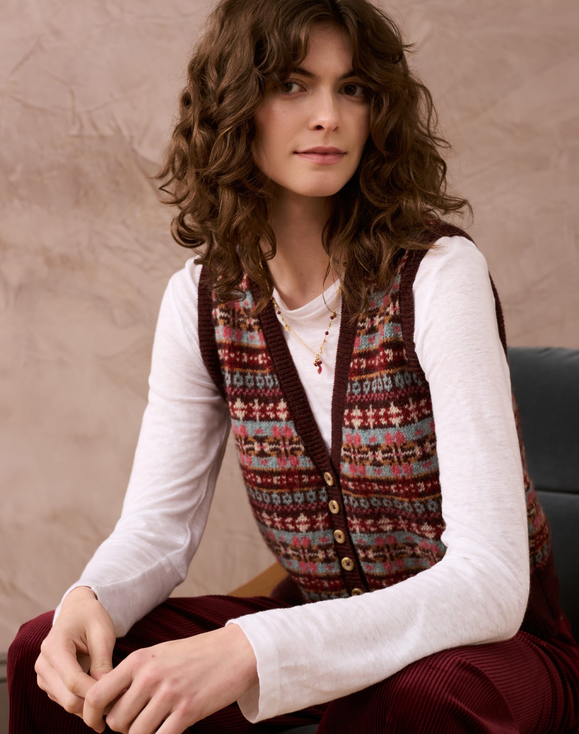 Wool Fair Isle Sleeveless Cardigan