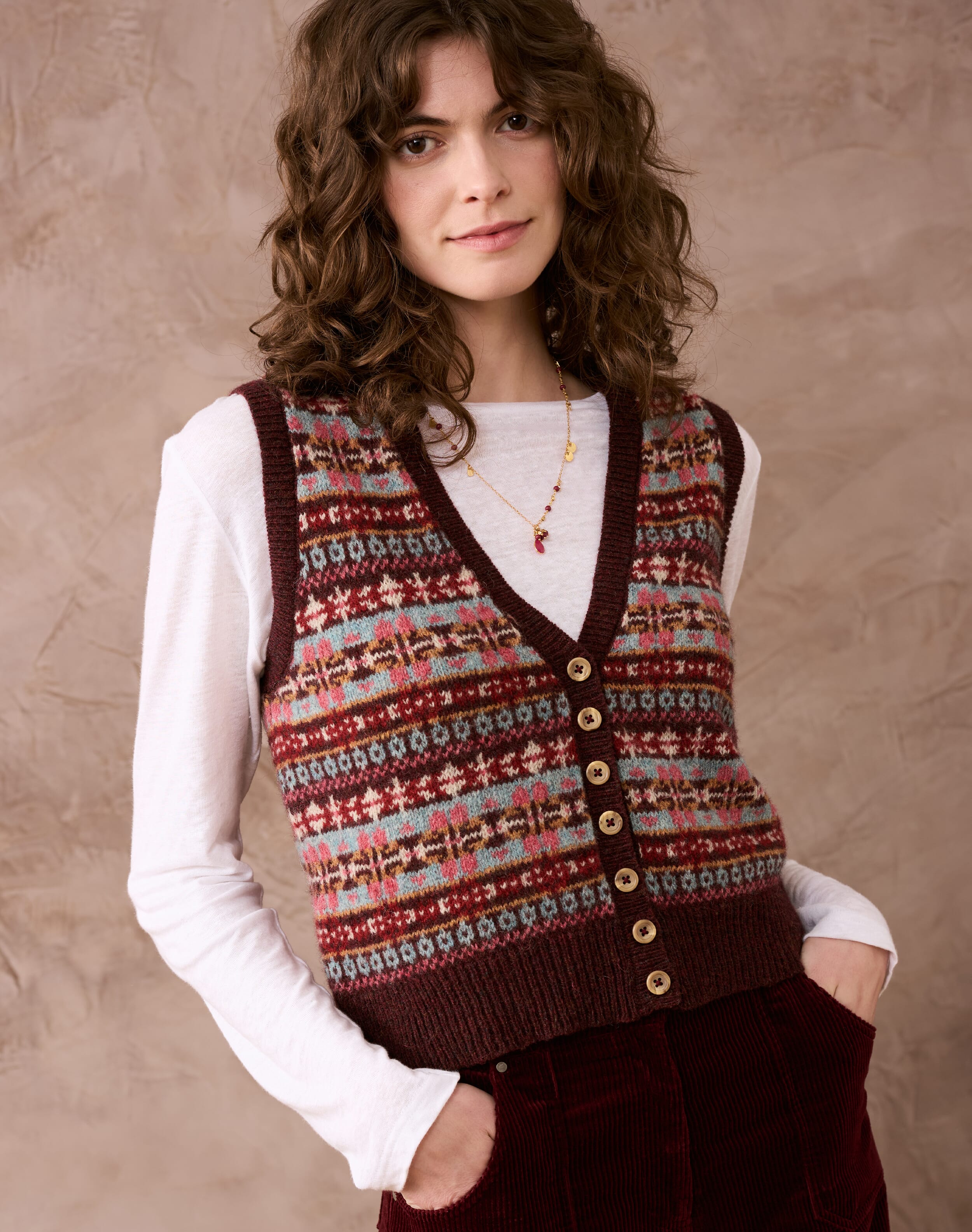 Wool Fair Isle Sleeveless Cardigan