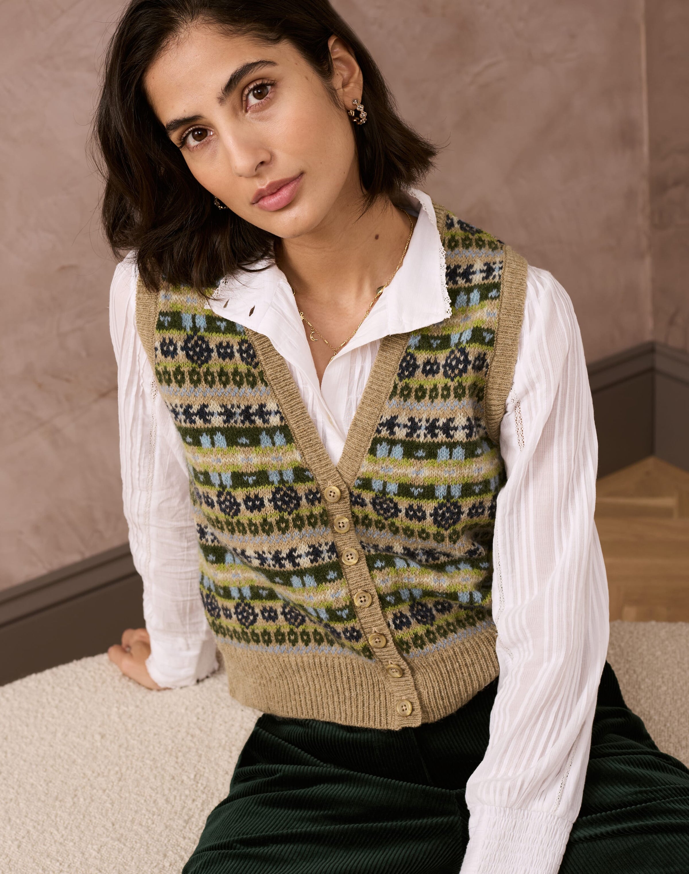 Wool Fair Isle Sleeveless Cardigan