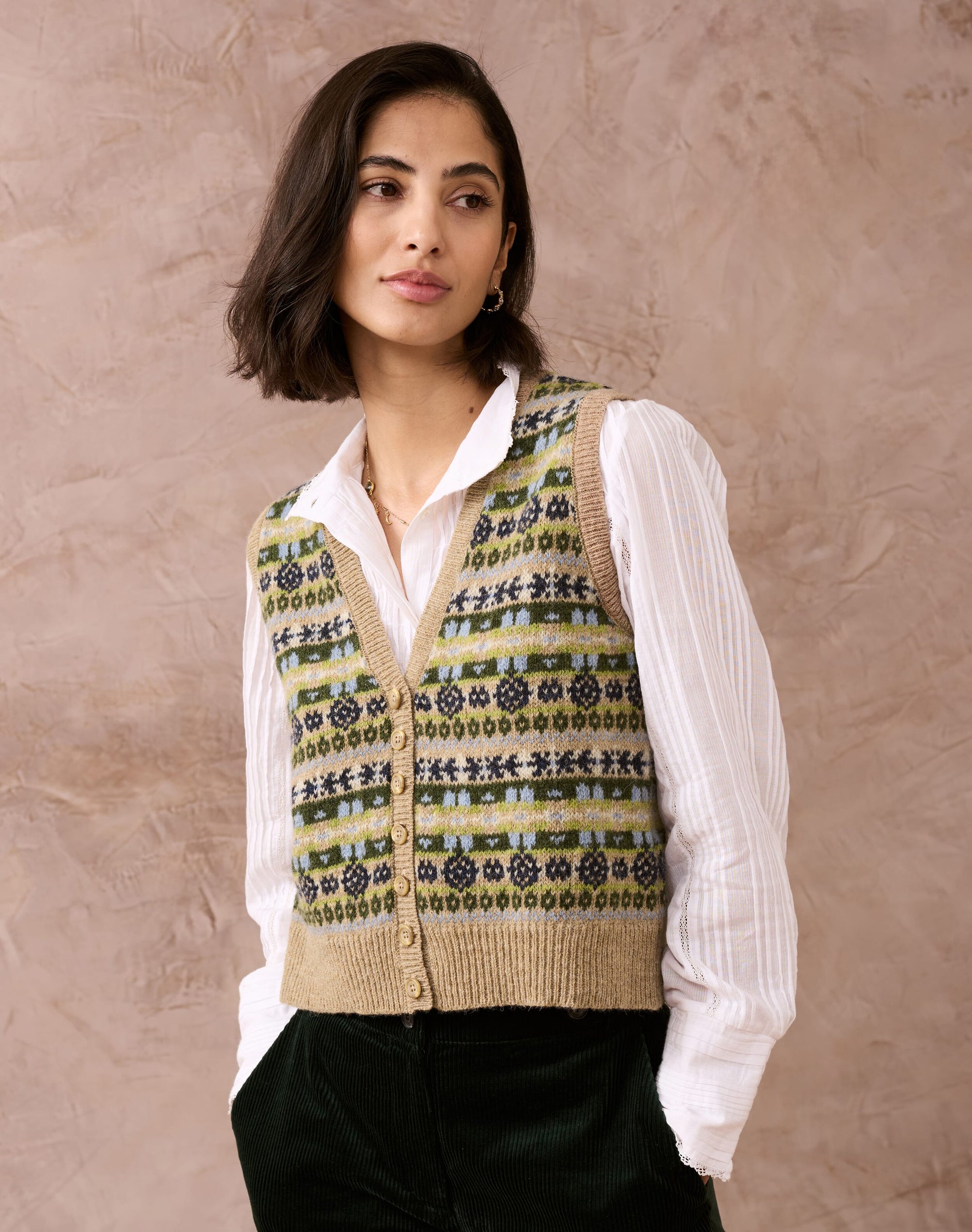 Wool Fair Isle Sleeveless Cardigan