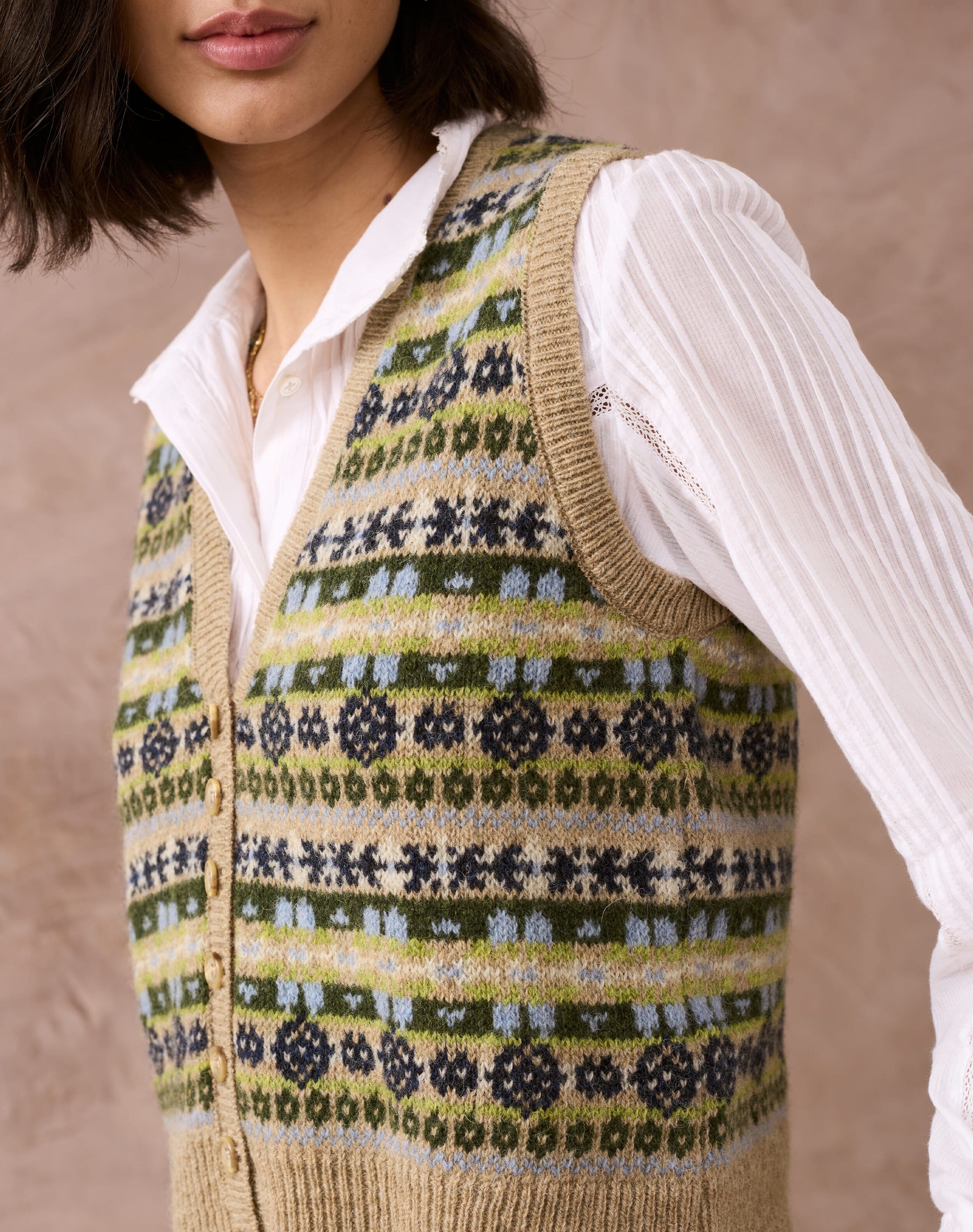 Wool Fair Isle Sleeveless Cardigan