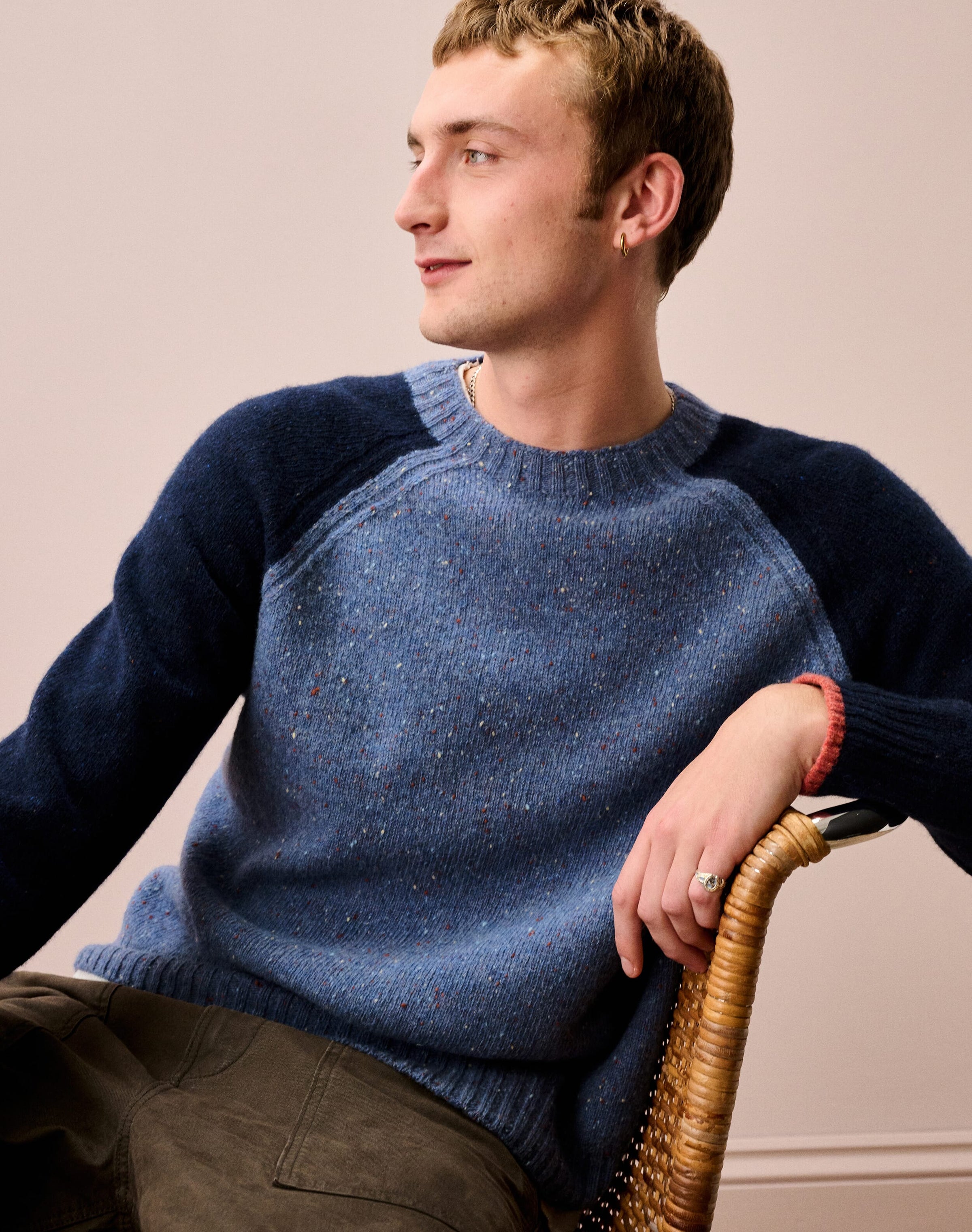 Wool Donegal Colour Block Jumper