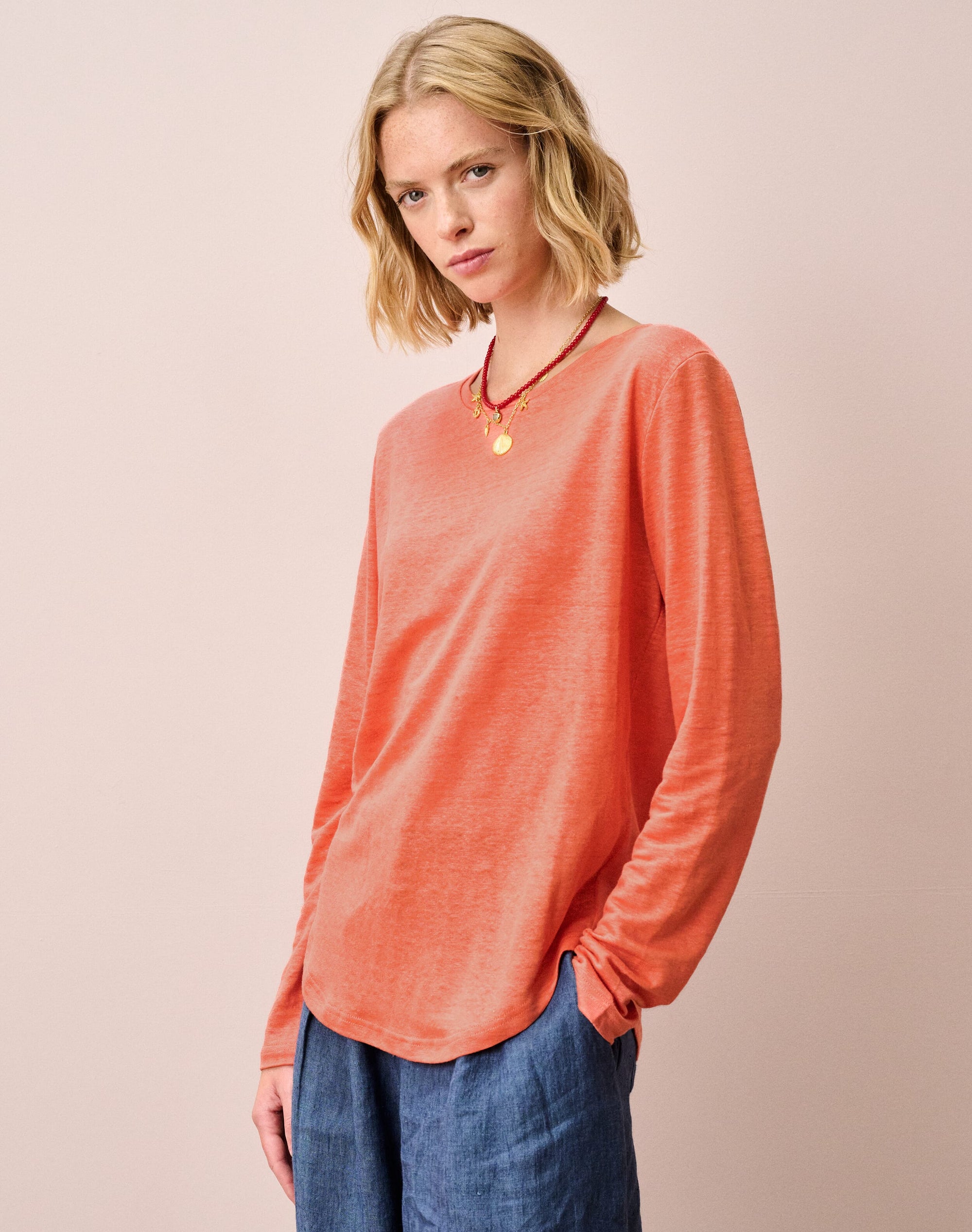 Linen Knit Boat Neck T-Shirt