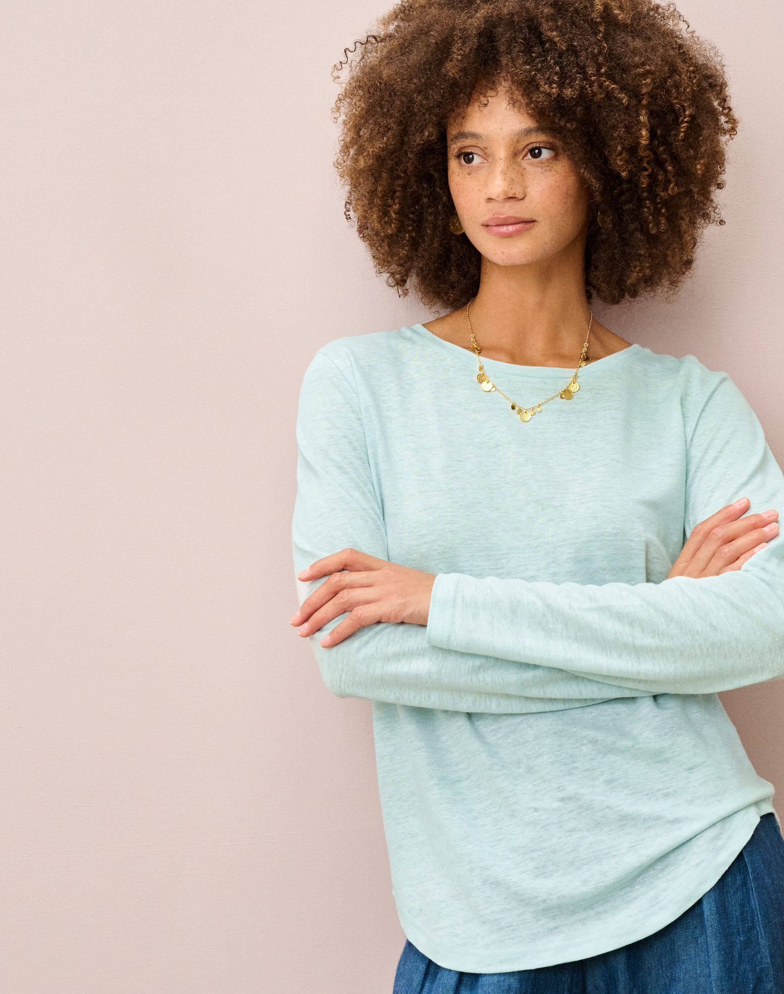 Linen Knit Boat Neck T-Shirt
