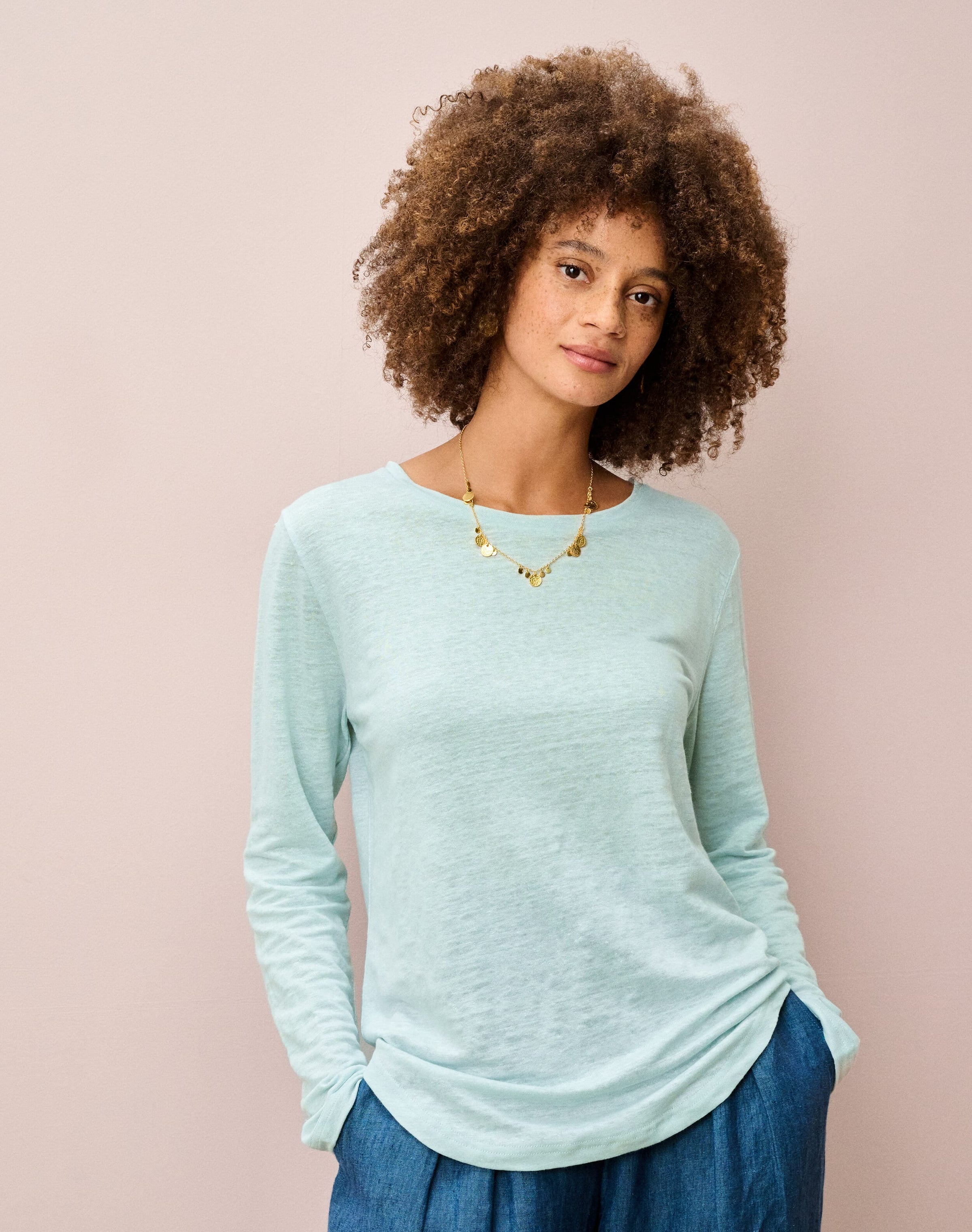 Linen Knit Boat Neck T-Shirt