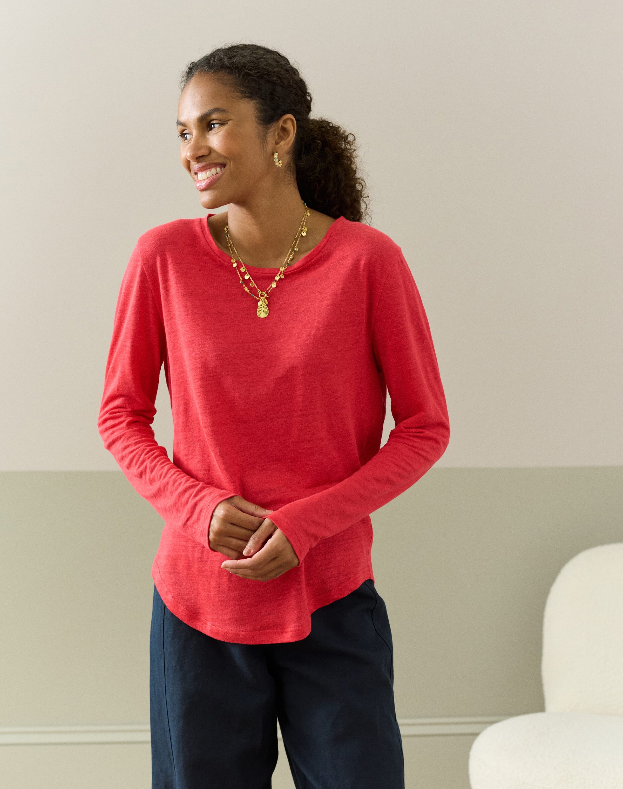 Linen Knit Boat Neck T-Shirt