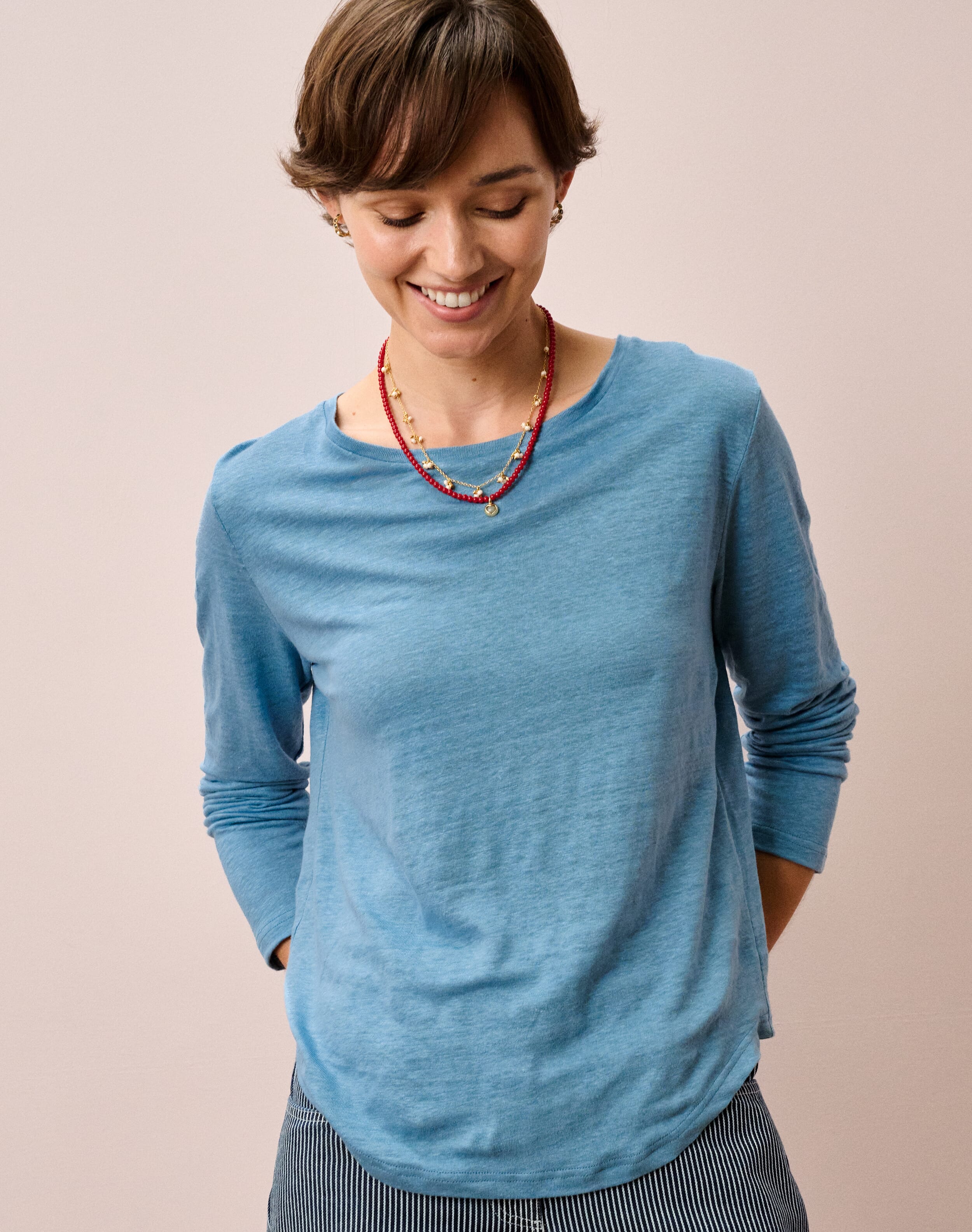 Linen Knit Boat Neck T-Shirt