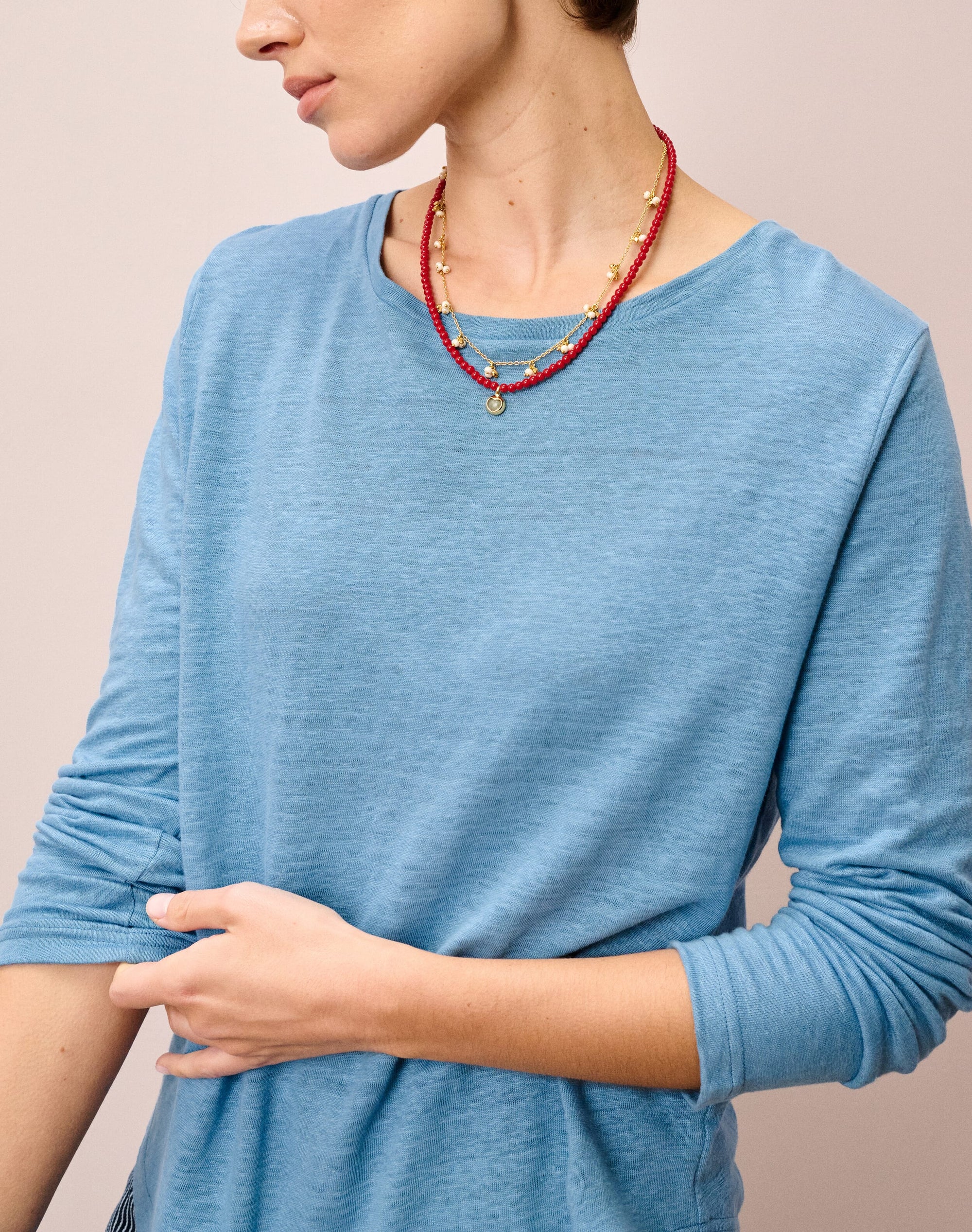 Linen Knit Boat Neck T-Shirt