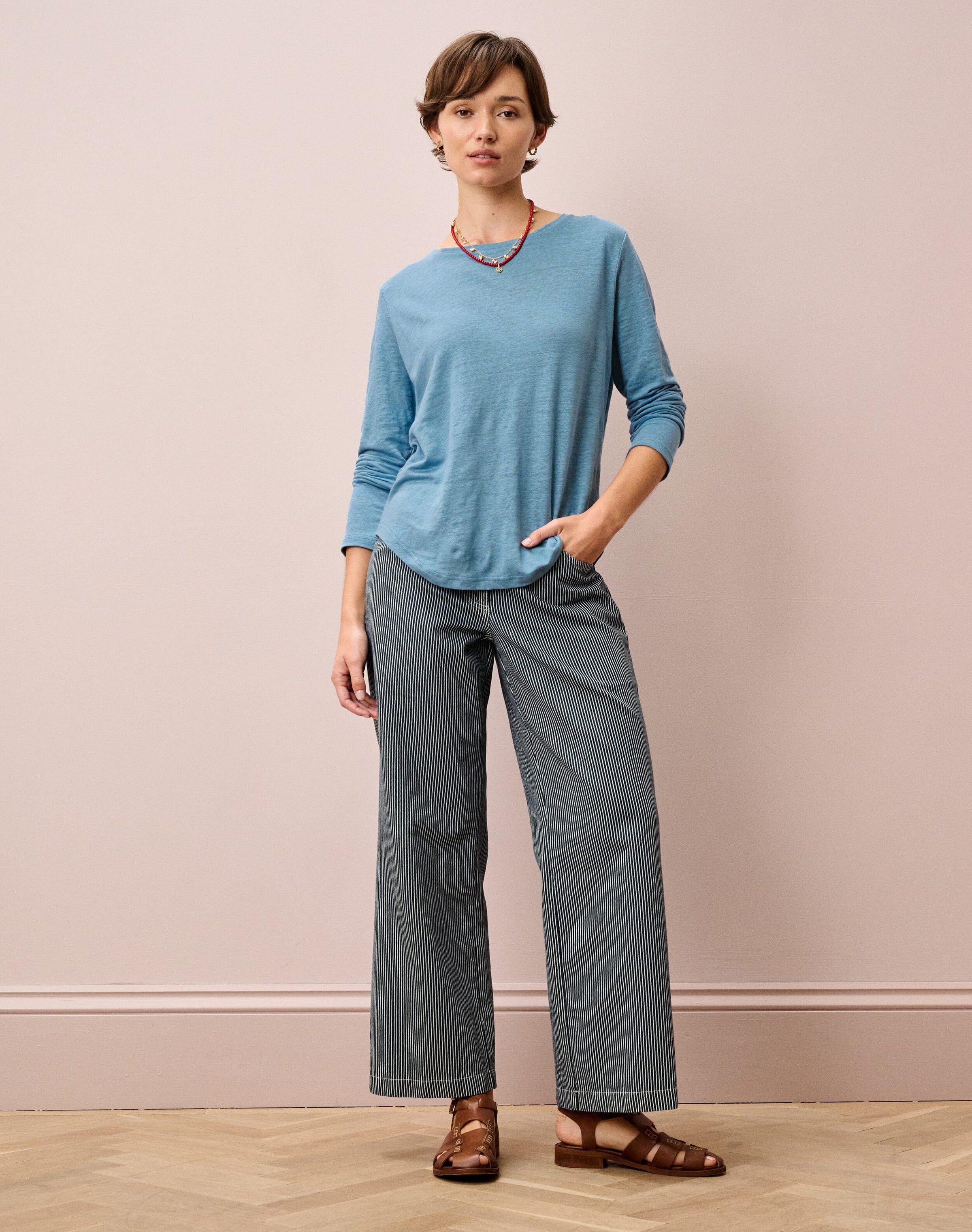 Linen Knit Boat Neck T-Shirt
