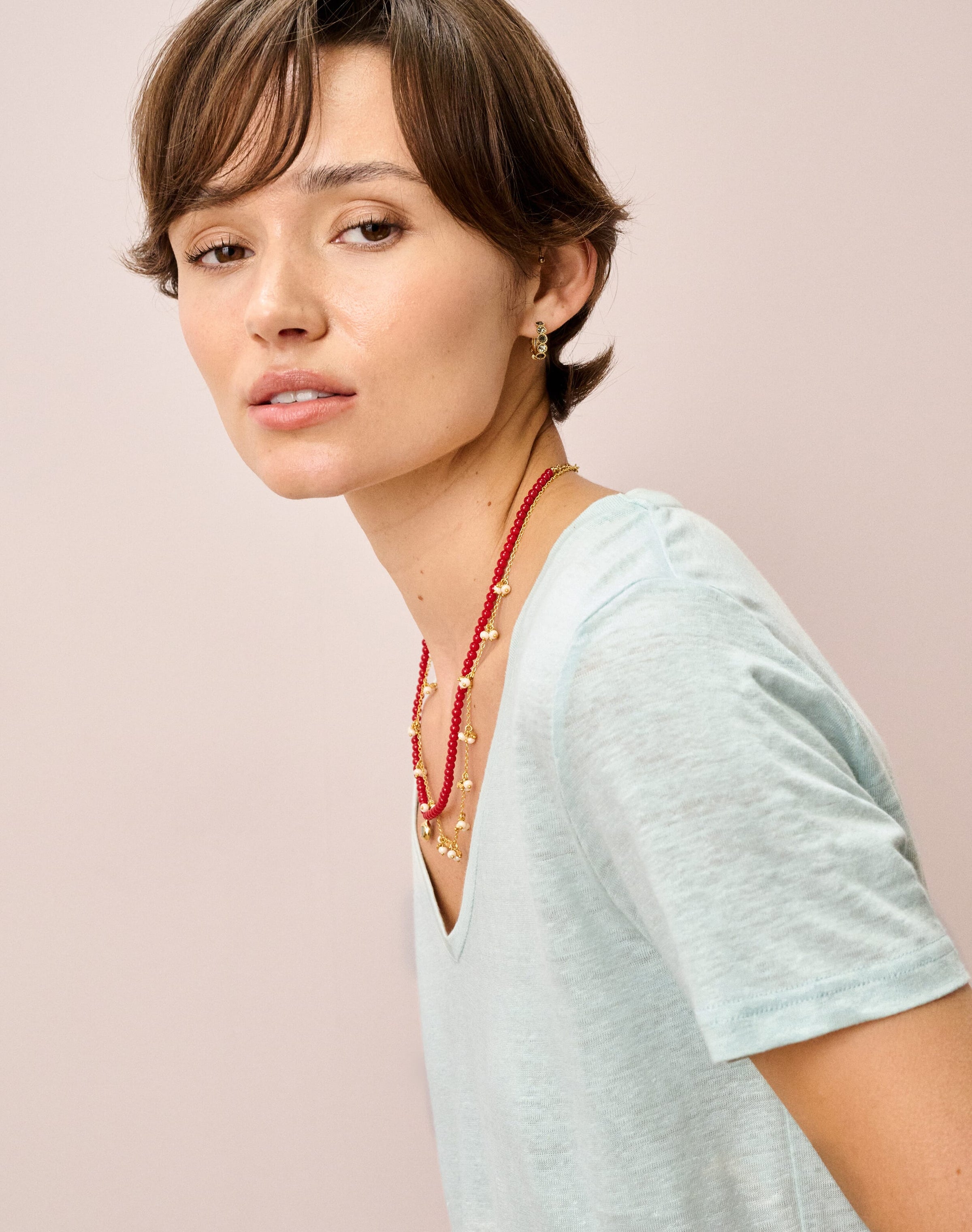 Linen Knit V Neck T-Shirt