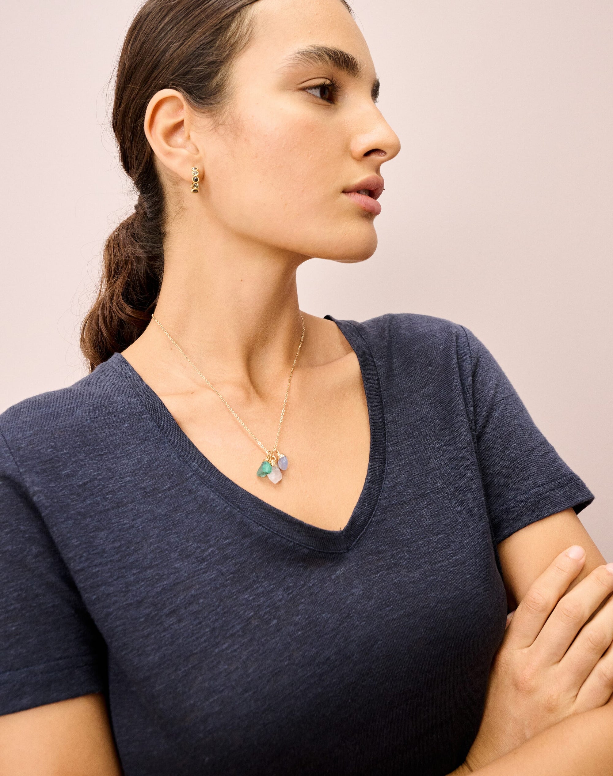 Linen Knit V Neck T-Shirt
