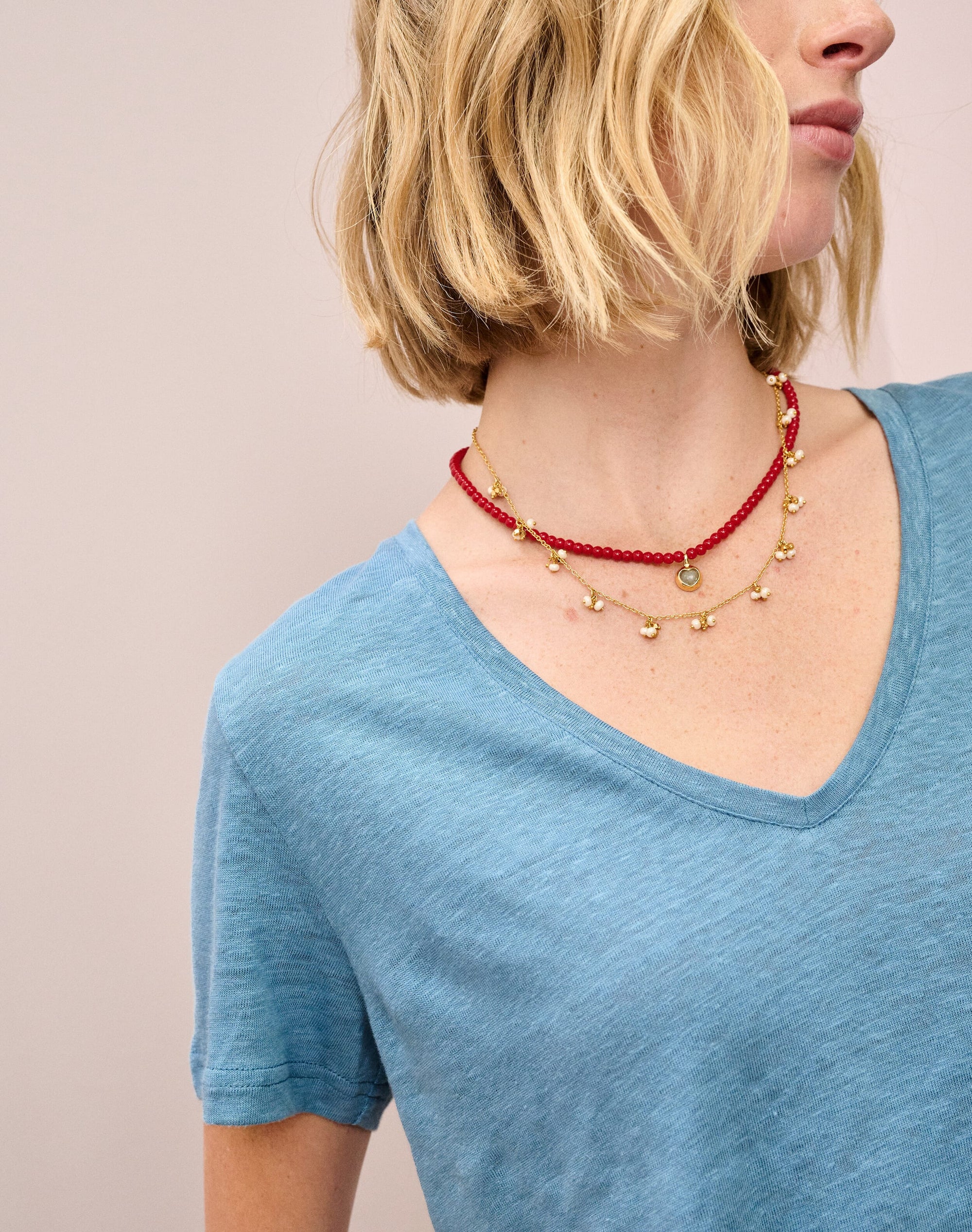 Linen Knit V Neck T-Shirt