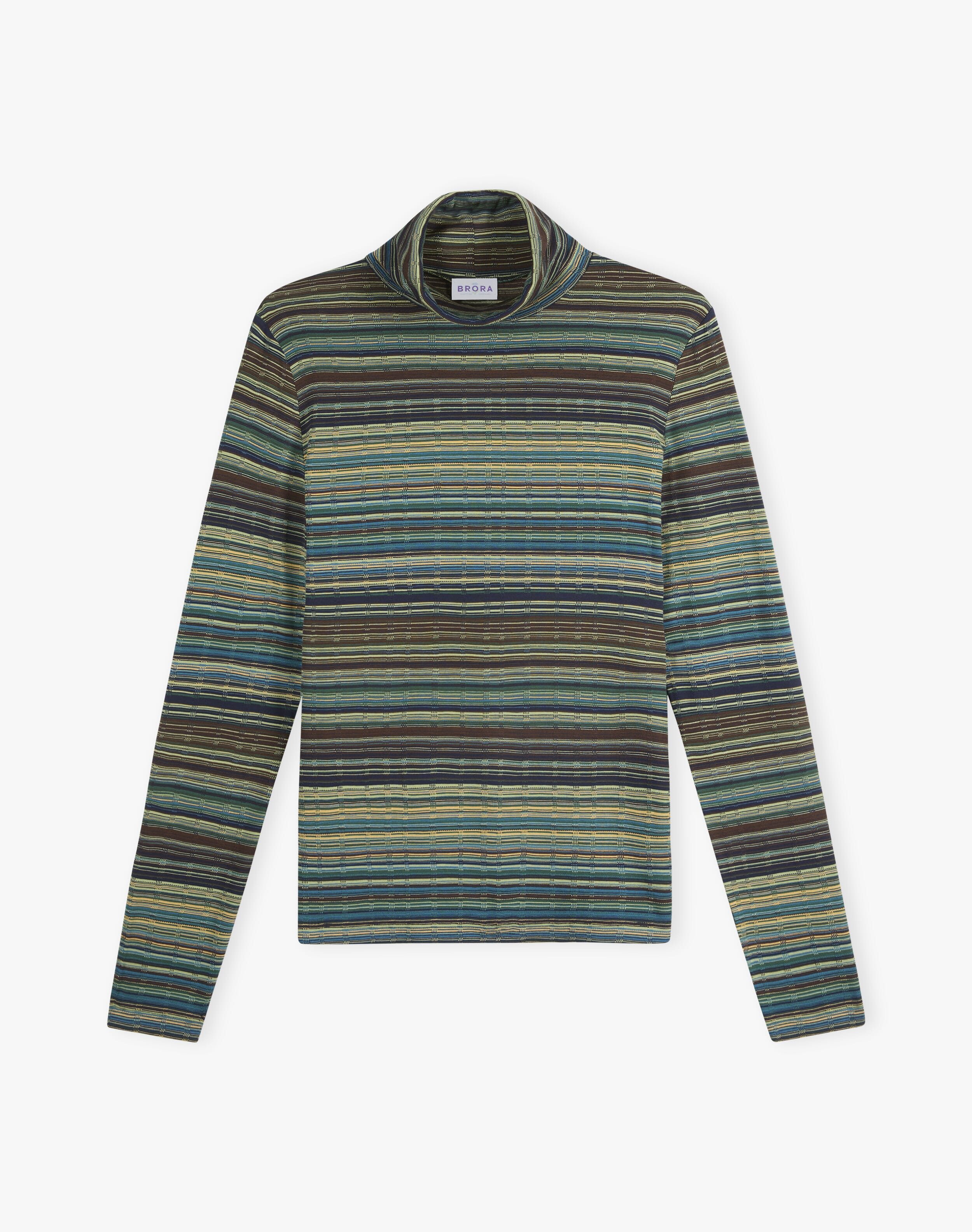 Fine Stripe Jersey Polo Neck