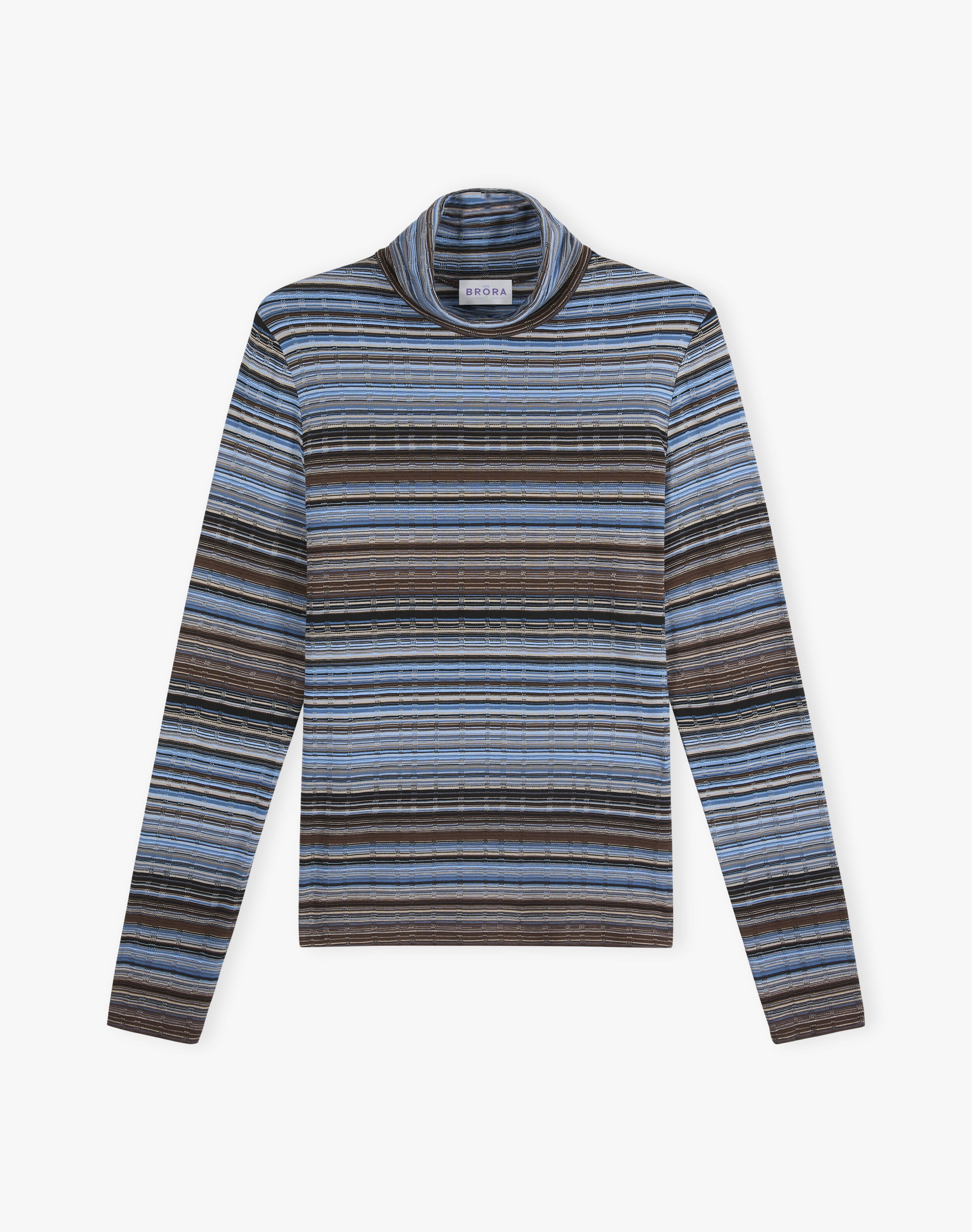 Fine Stripe Jersey Polo Neck