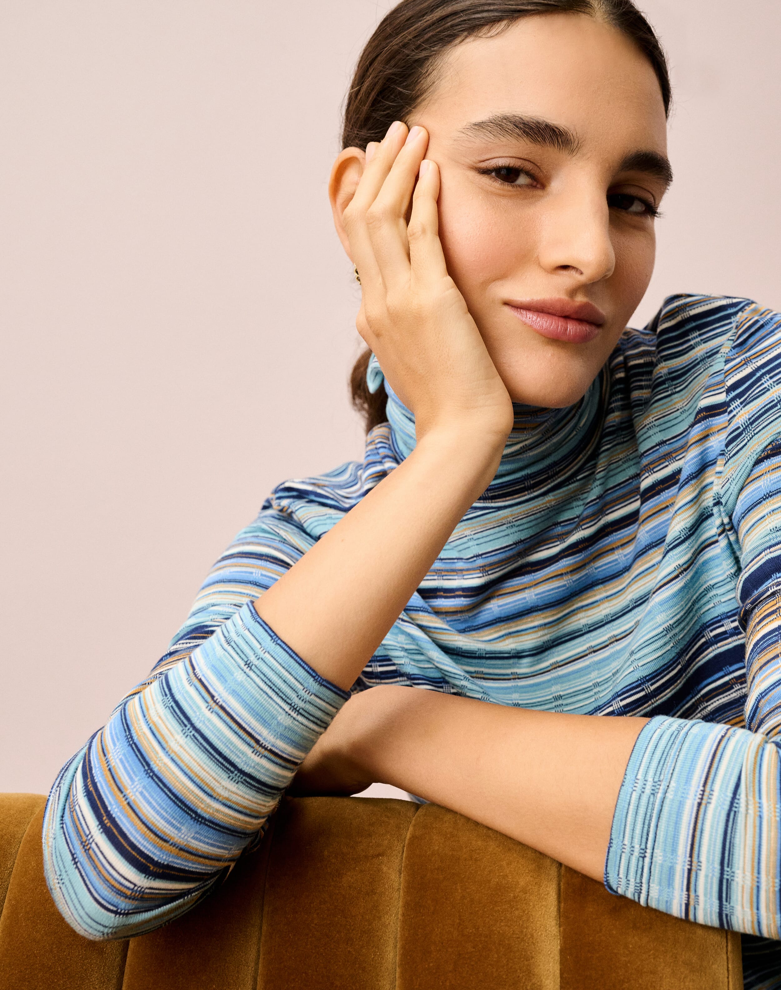Fine Stripe Jersey Polo Neck
