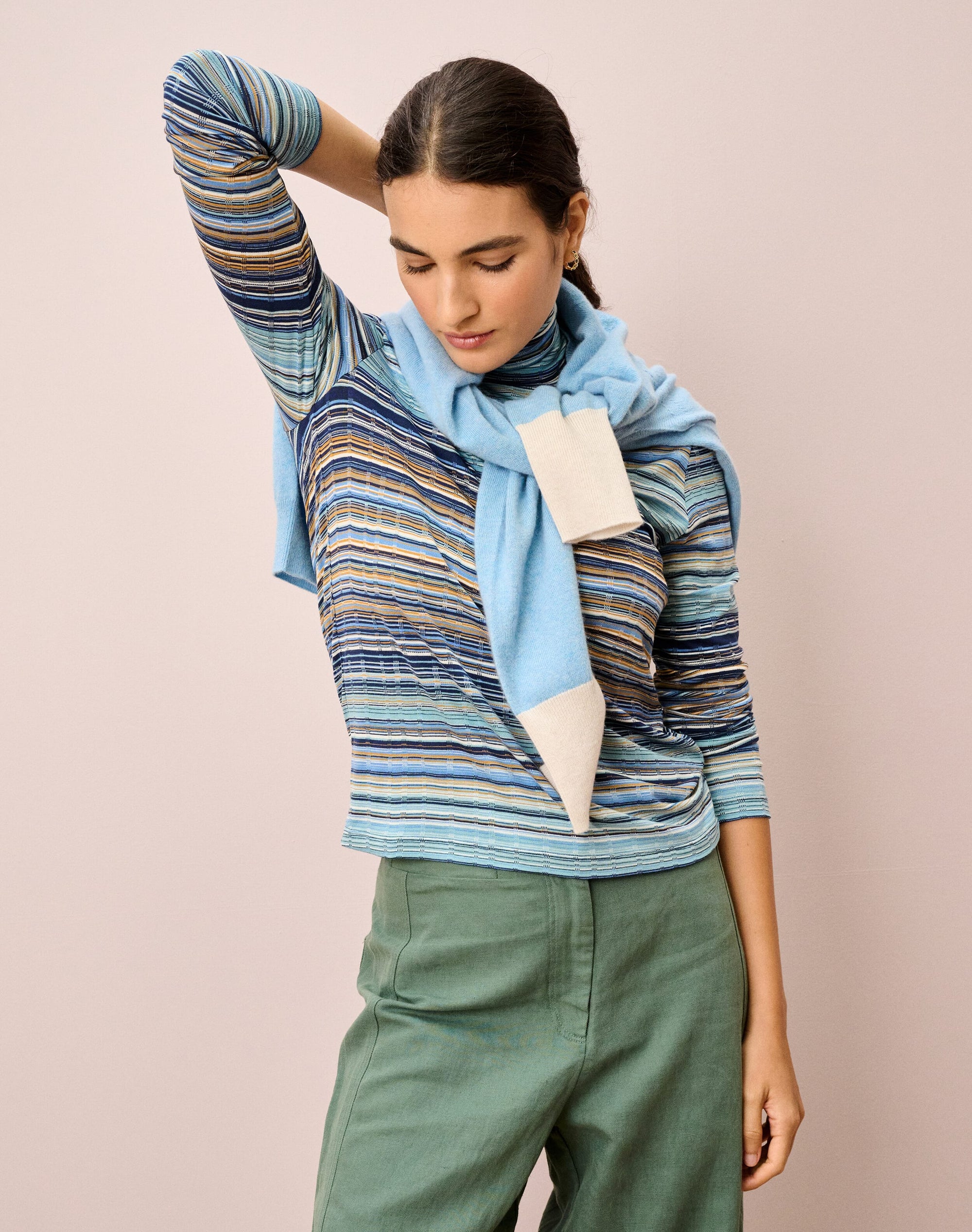 Fine Stripe Jersey Polo Neck