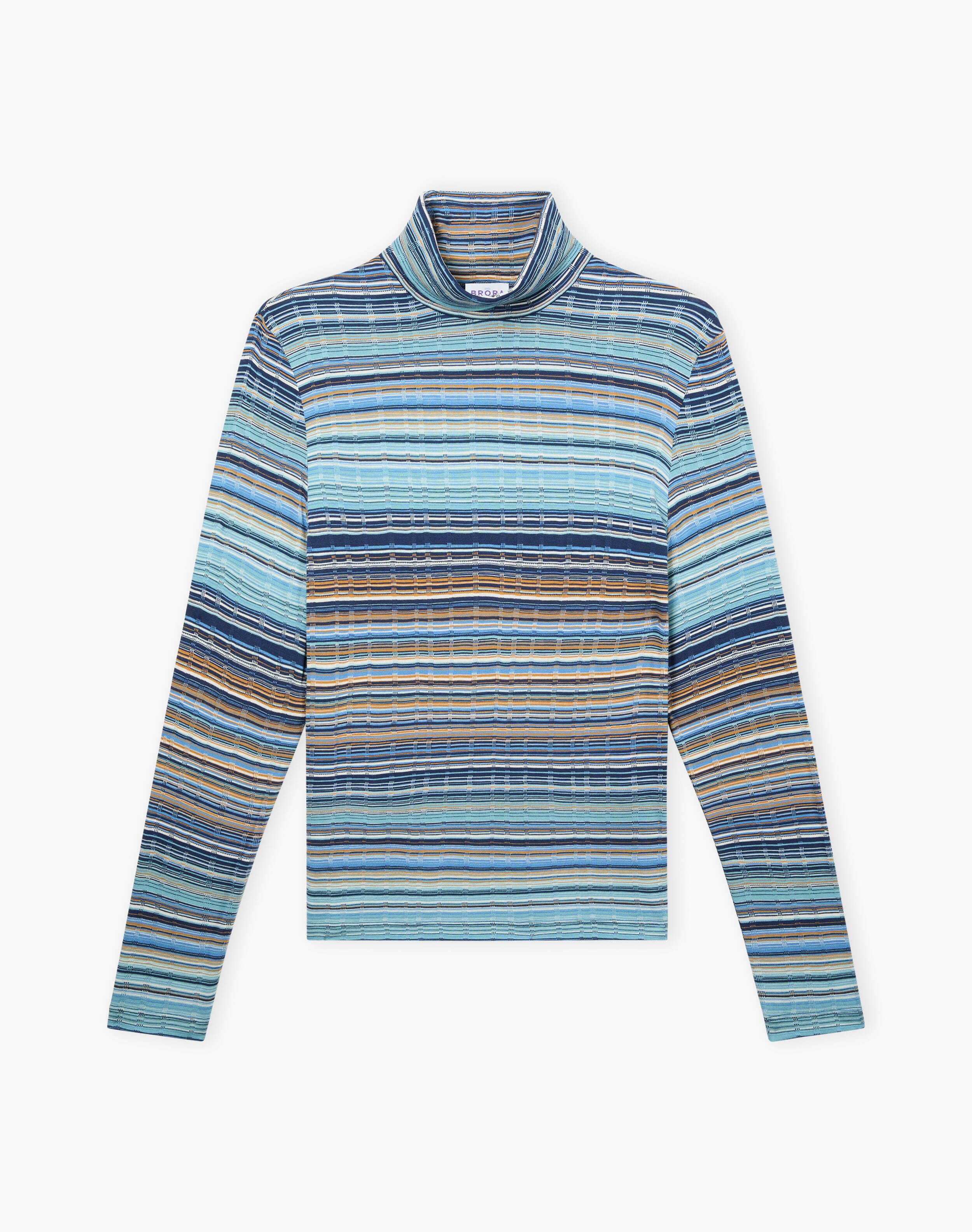 Fine Stripe Jersey Polo Neck