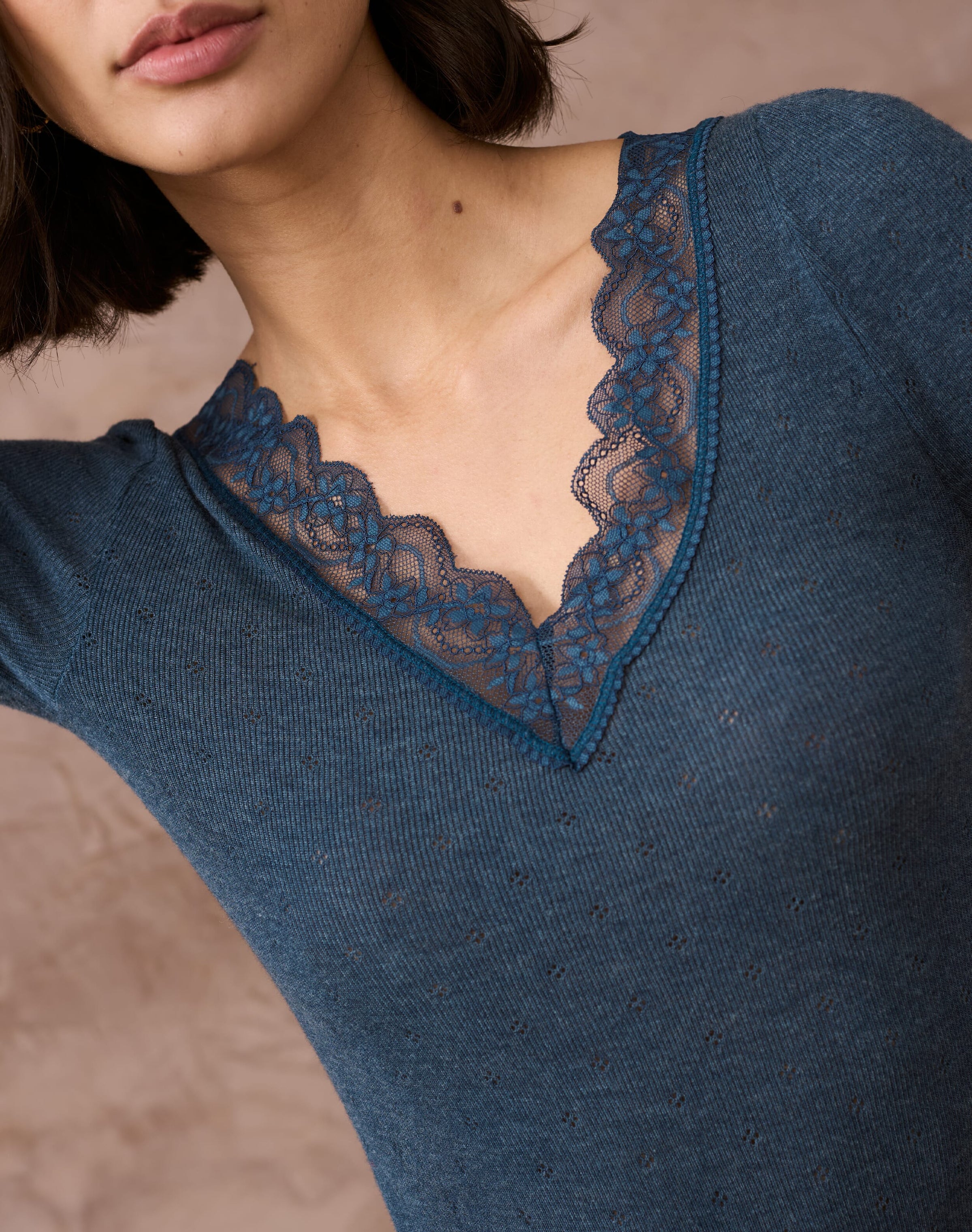 Lace Trim V Neck Top