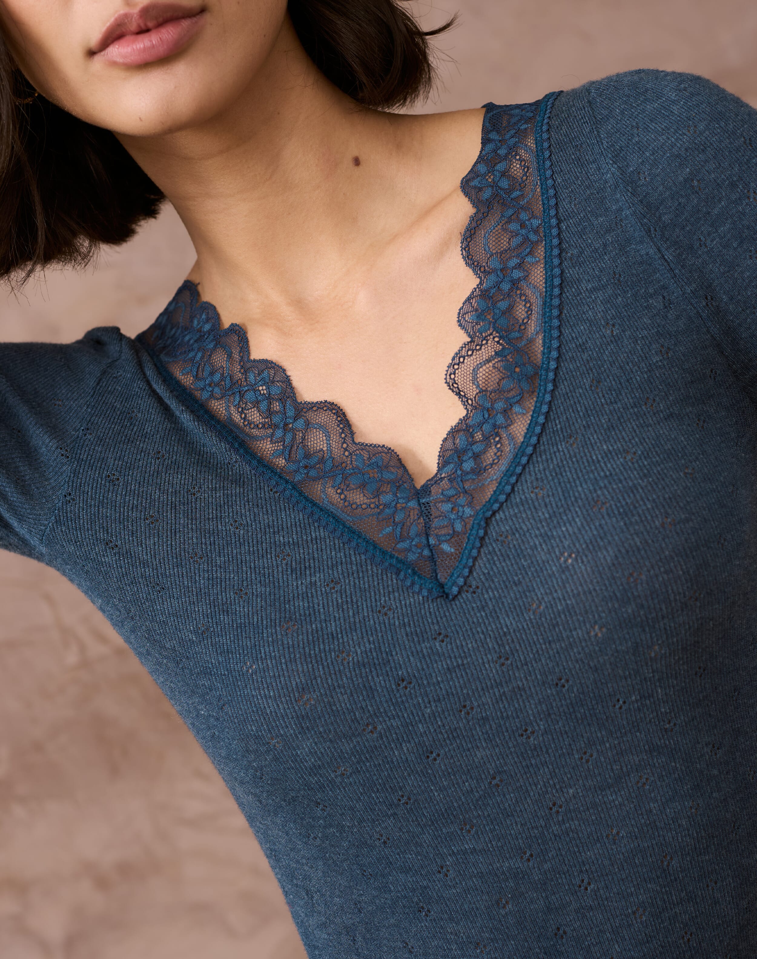Lace Trim V Neck Top