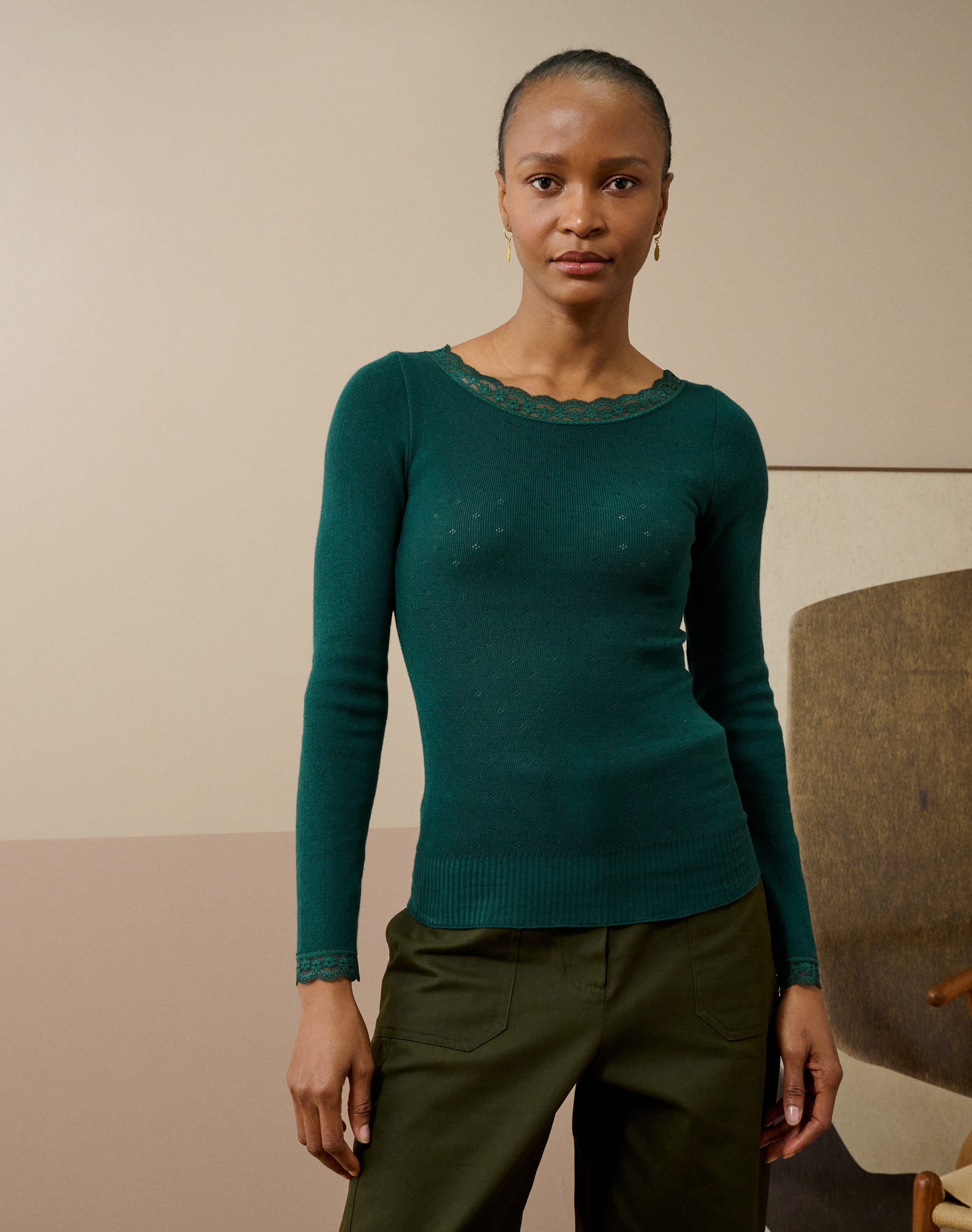 Lace Trim Scoop Neck