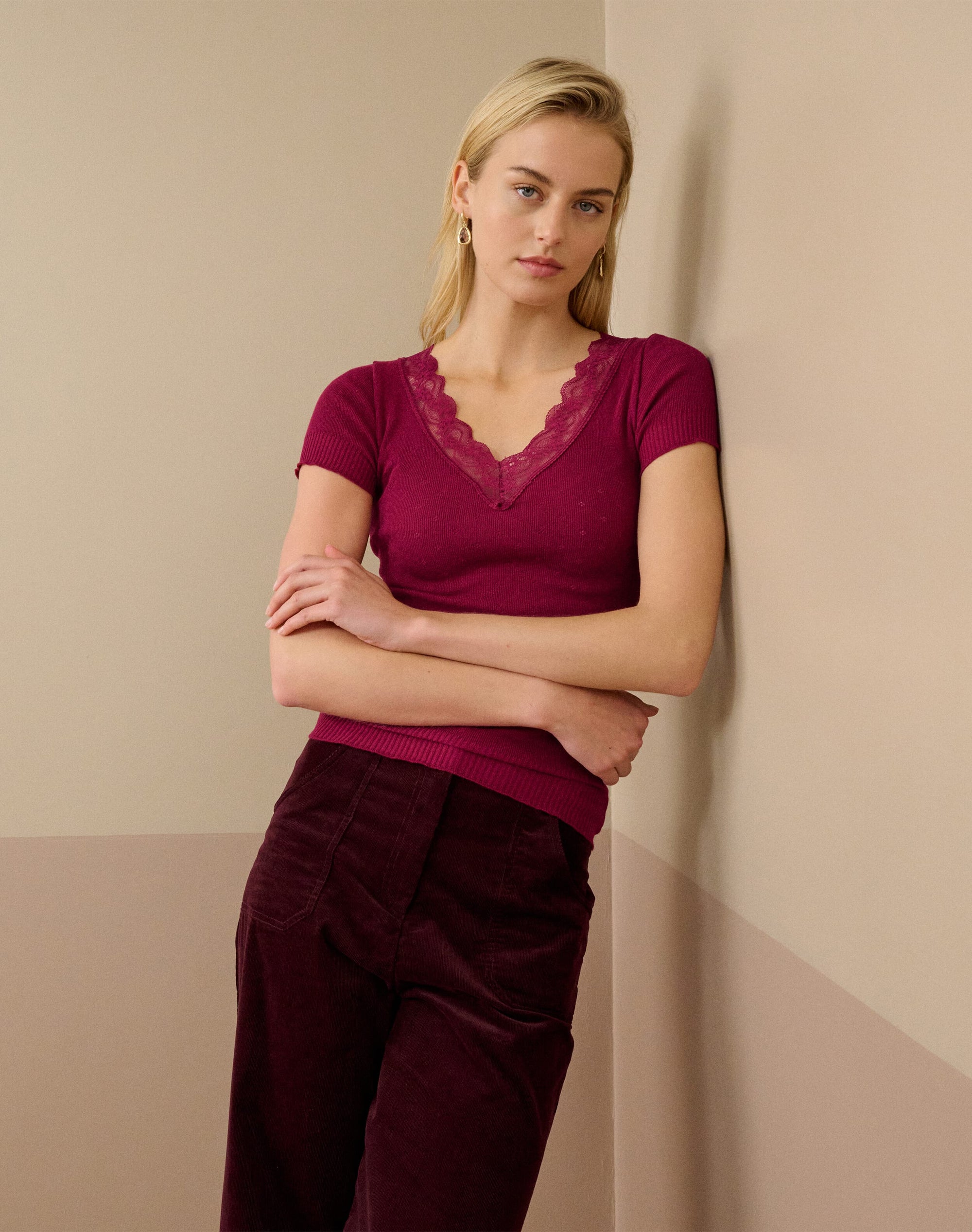 Lace Trim Cap Sleeve Top