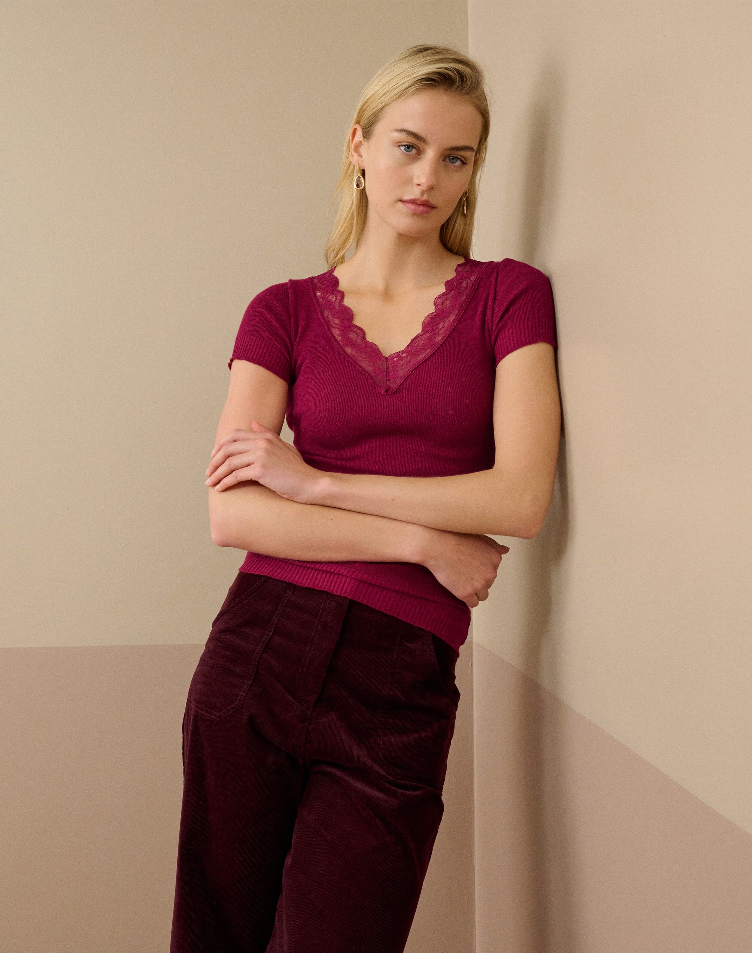 Lace Trim Cap Sleeve Top
